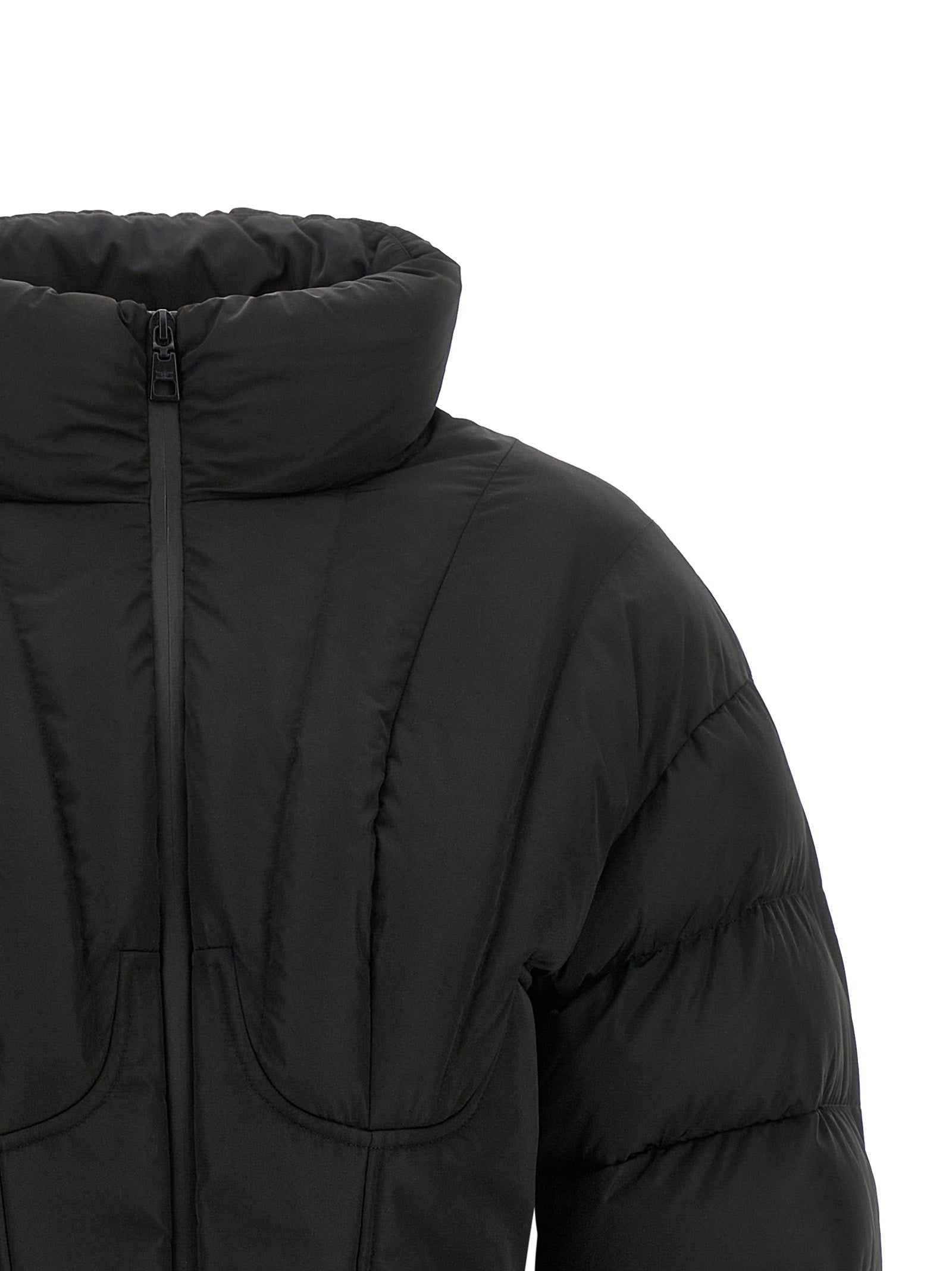 Elisabetta Franchi Schwarze Polyester-Jacke in voller Länge