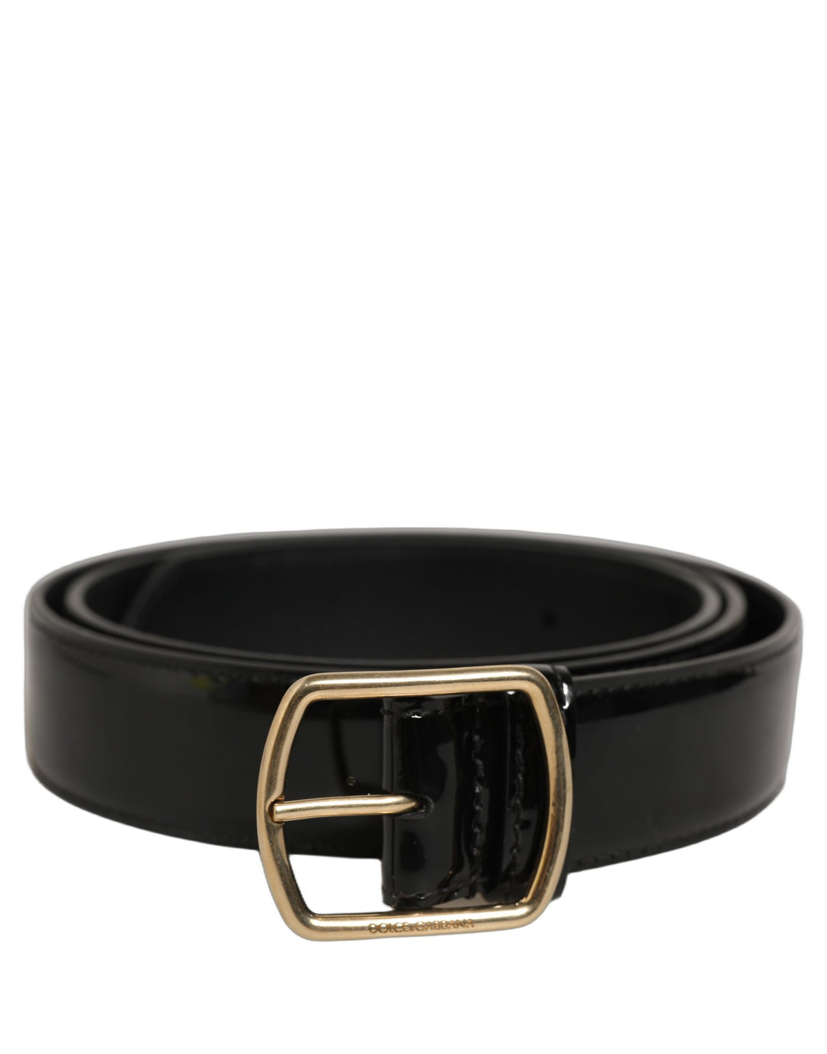 Dolce & Gabbana Schwarzer Lackleder-Gürtel mit goldener Metallschnalle