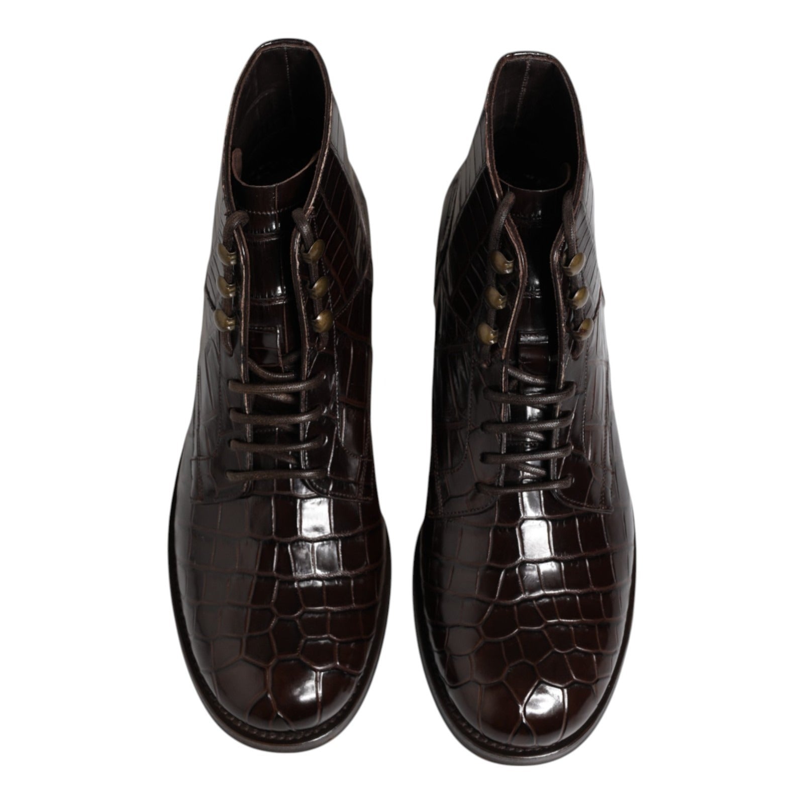 Dolce & Gabbana Dunkelbraune Leder Schnürstiefeletten
