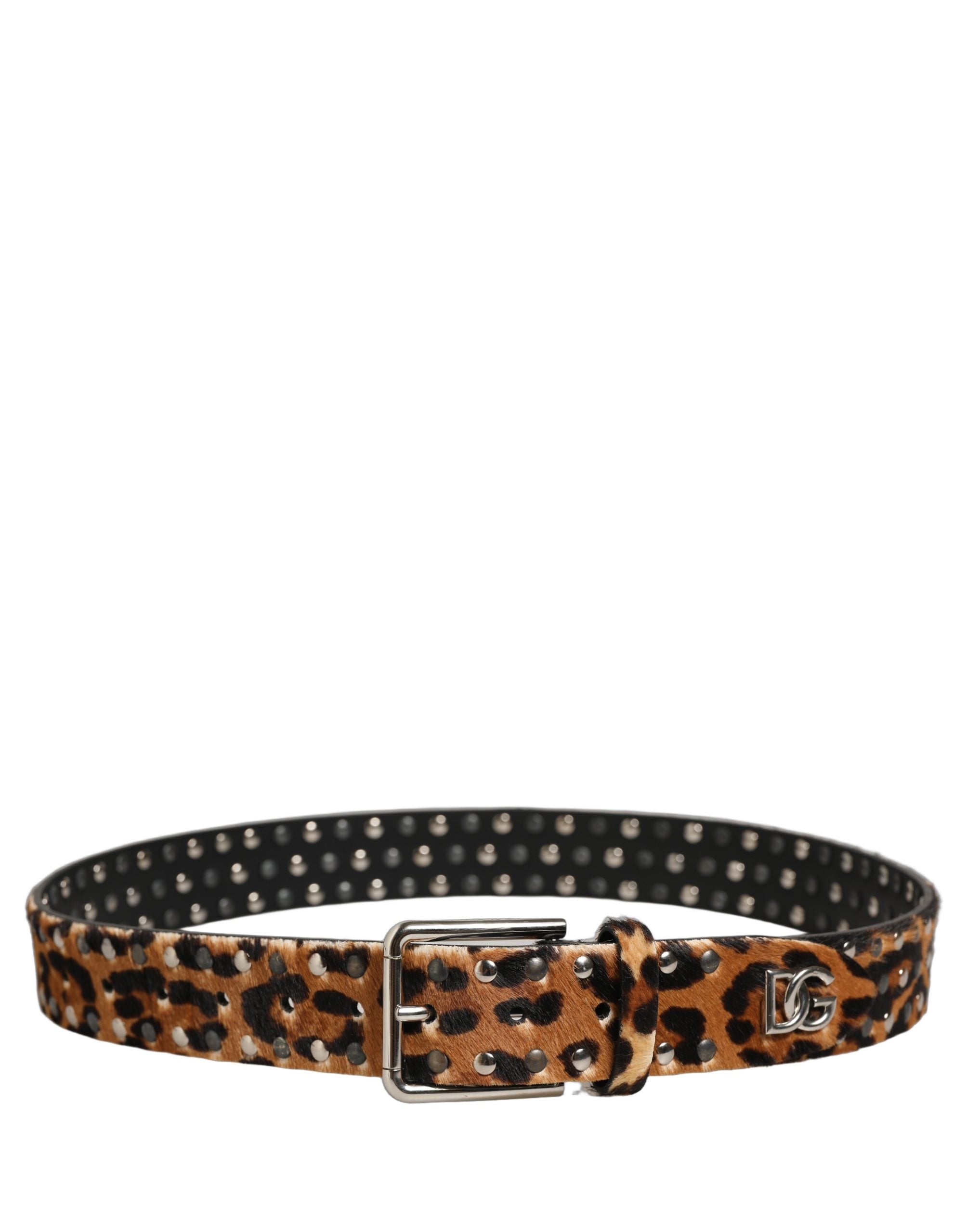 Dolce & Gabbana Gürtel aus braunem Kalbsleder im Leoparden-Look mit Metallschließe und Nieten