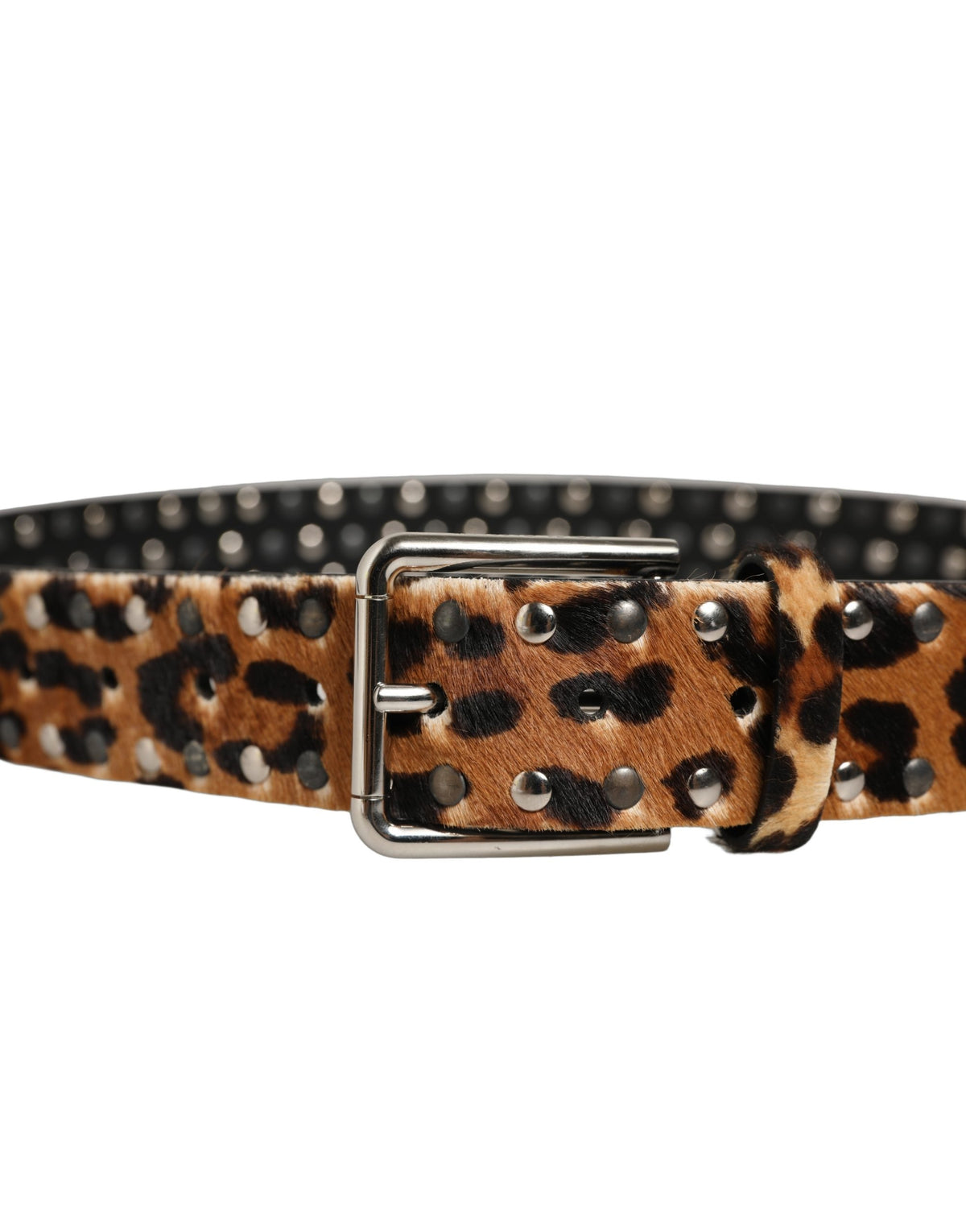 Dolce & Gabbana Gürtel aus braunem Kalbsleder im Leoparden-Look mit Metallschließe und Nieten