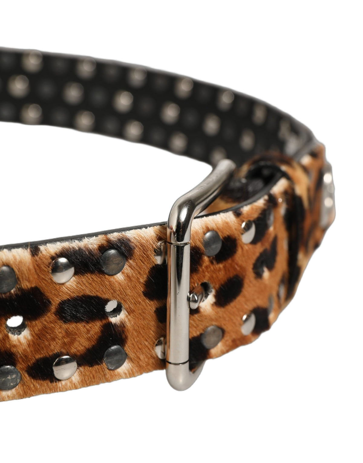 Dolce & Gabbana Gürtel aus braunem Kalbsleder im Leoparden-Look mit Metallschließe und Nieten