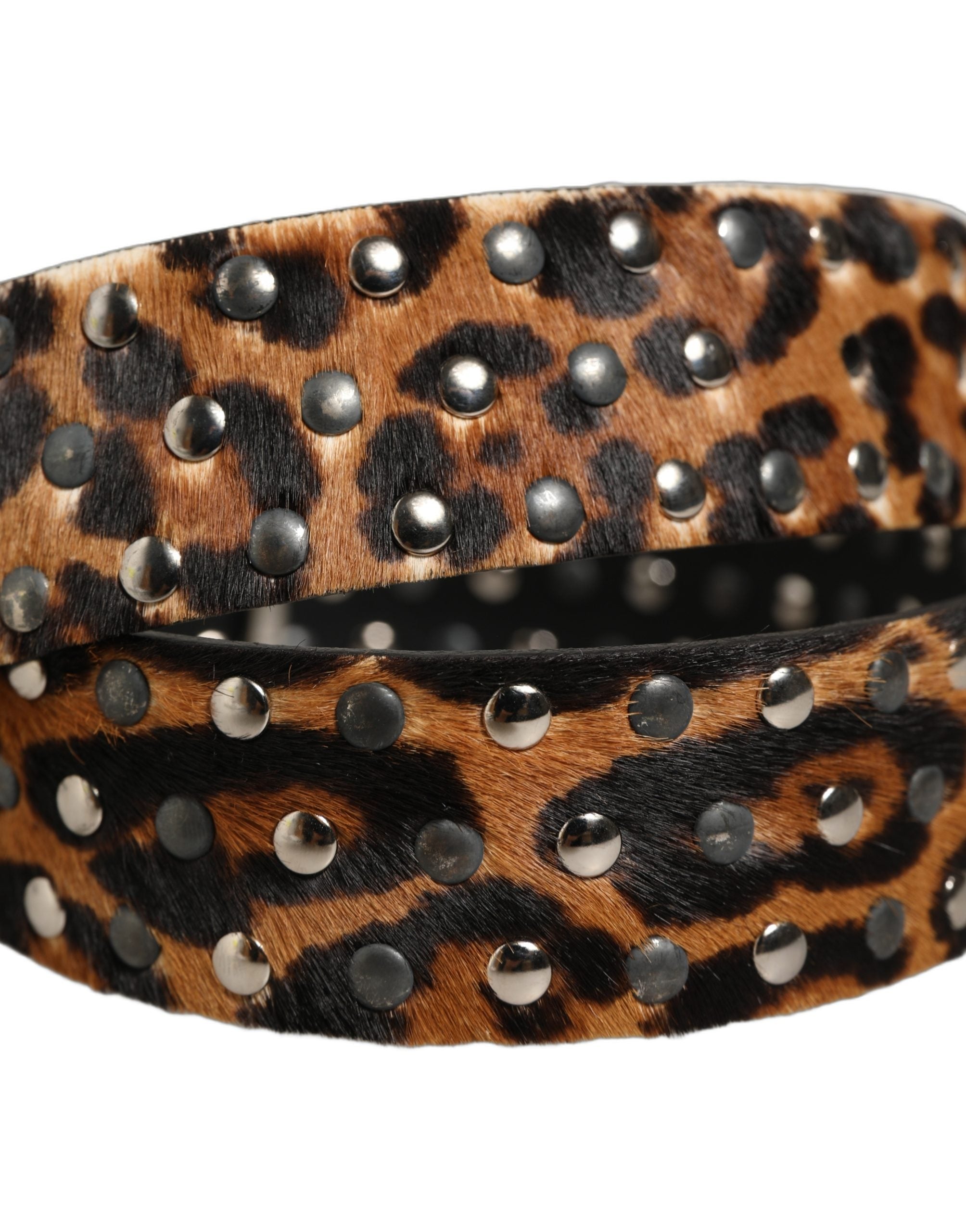 Dolce & Gabbana Gürtel aus braunem Kalbsleder im Leoparden-Look mit Metallschließe und Nieten