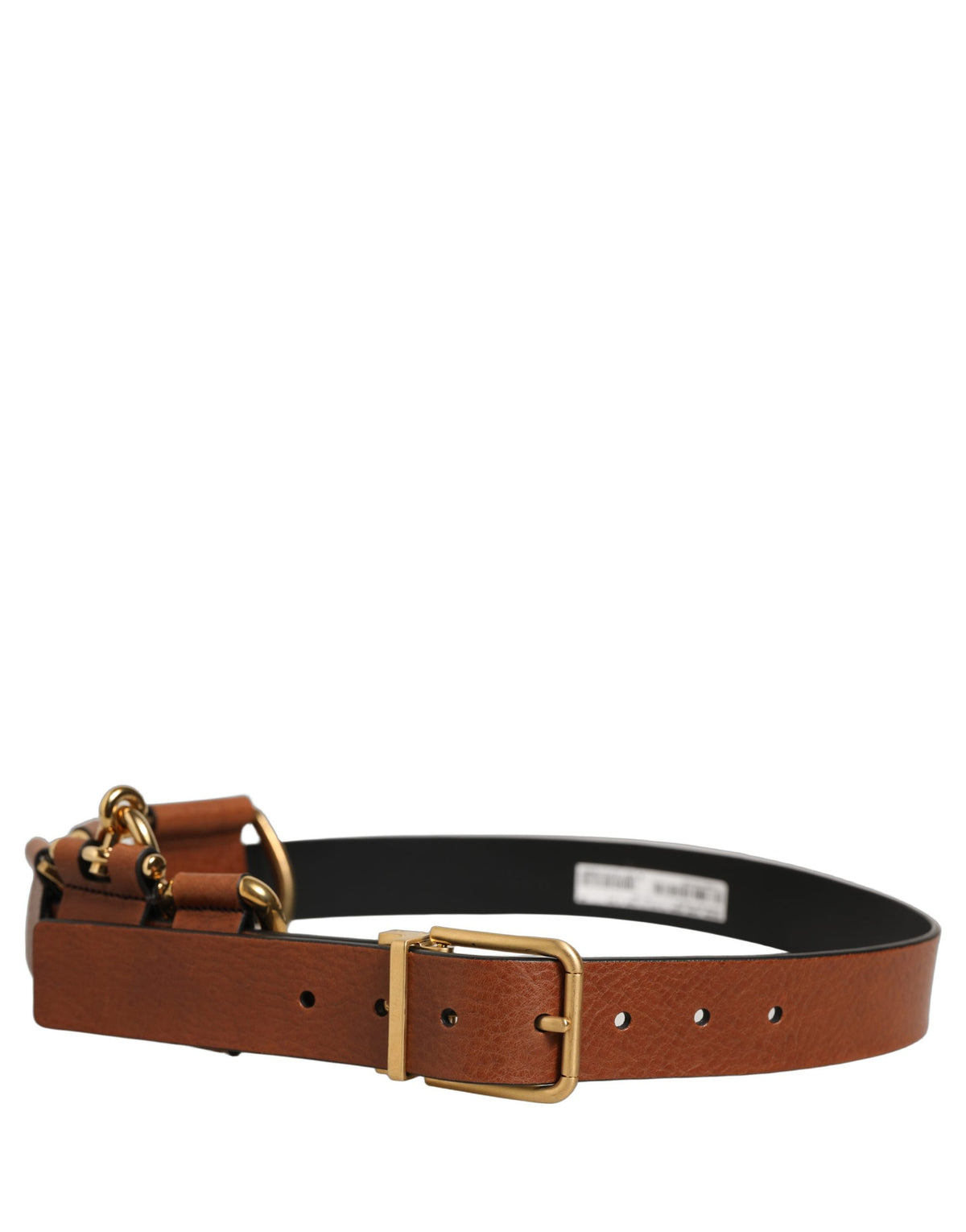 Dolce & Gabbana Brauner Ledergürtel mit goldenen Metallringen und Schnalle