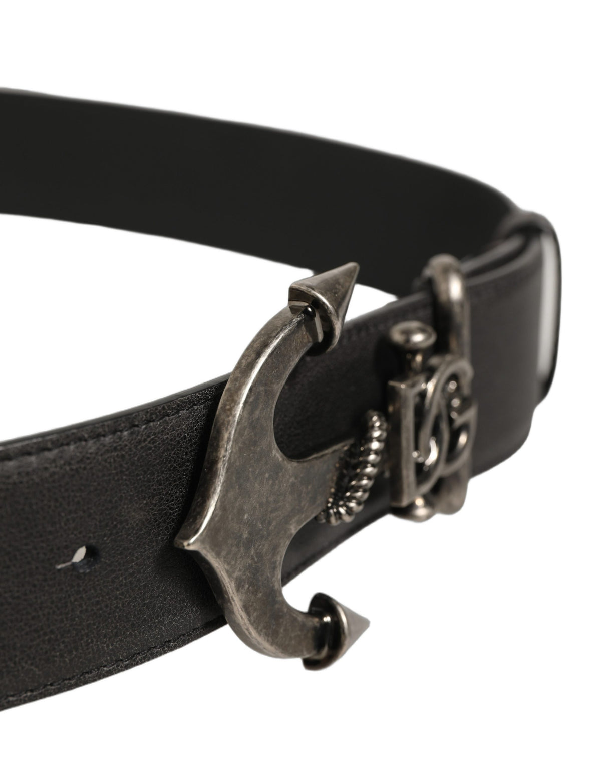 Dolce & Gabbana Schwarzer Ledergürtel mit Anker-Logo und Metallschnalle