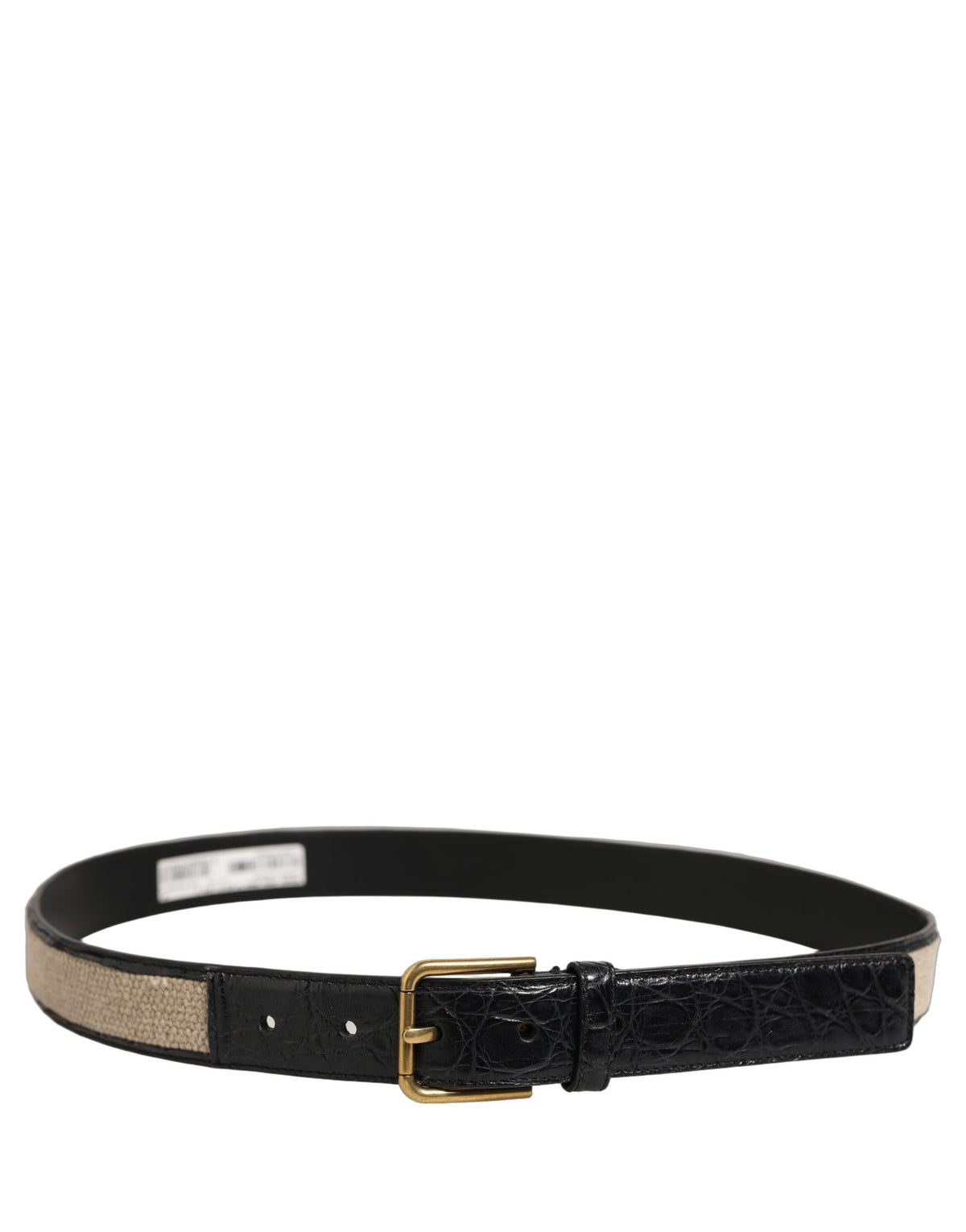 Dolce & Gabbana Beiger Gürtel aus gewebtem Leder mit Metallschnalle in Schwarz