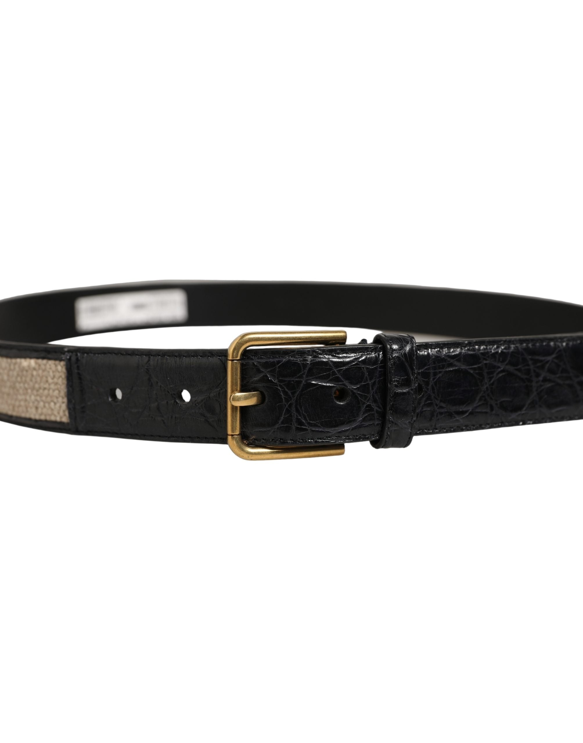 Dolce & Gabbana Beiger Gürtel aus gewebtem Leder mit Metallschnalle in Schwarz