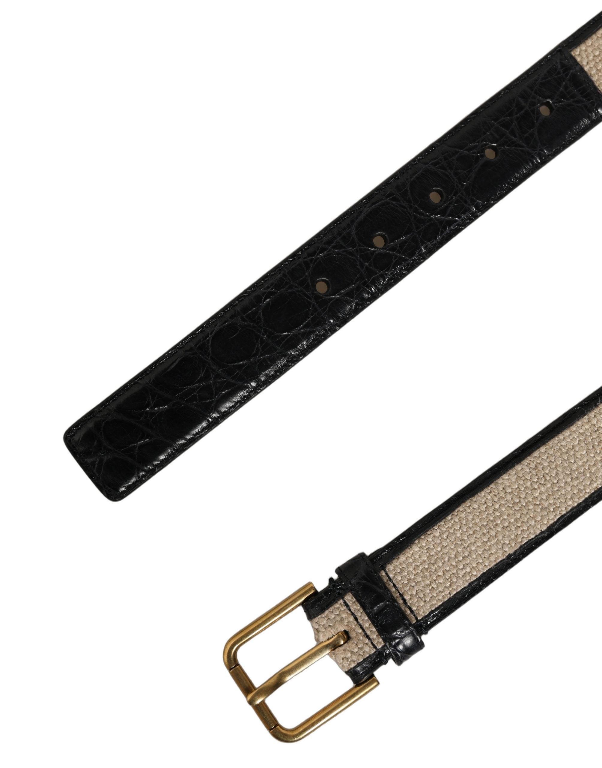 Dolce & Gabbana Beiger Gürtel aus gewebtem Leder mit Metallschnalle in Schwarz