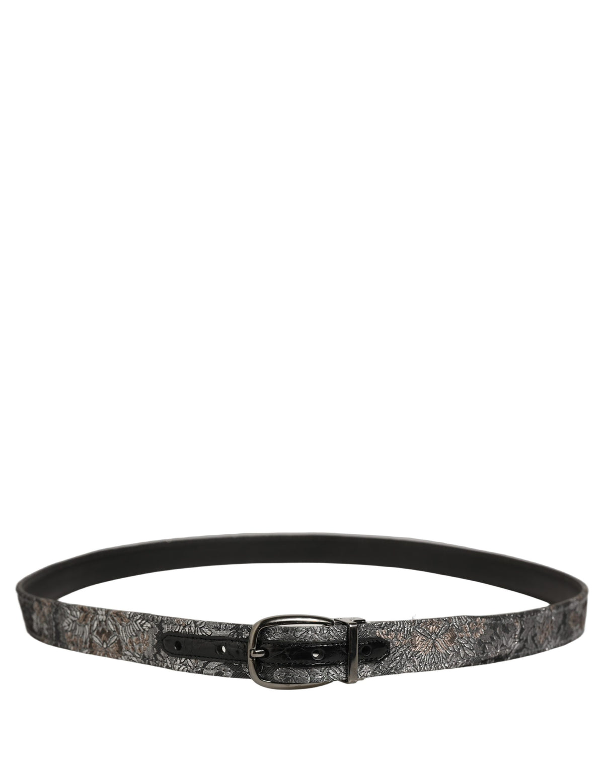Dolce & Gabbana Gürtel aus silber-schwarzem Blumen-Jacquard mit Metallschnalle