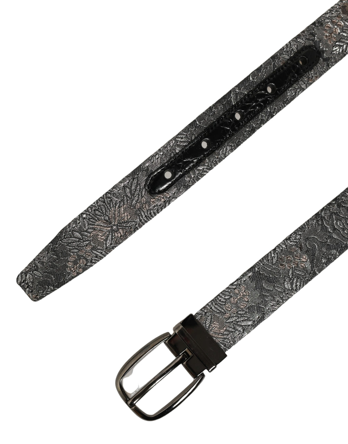Dolce & Gabbana Gürtel aus silber-schwarzem Blumen-Jacquard mit Metallschnalle