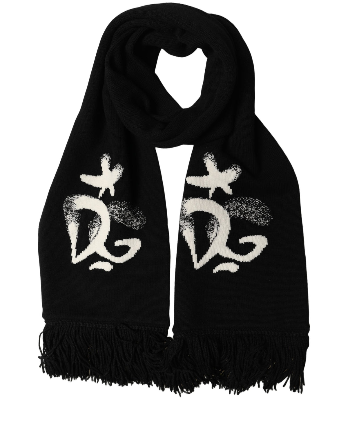 Dolce & Gabbana Schwarzer Foulard-Schal aus Kaschmirstrick mit Fransen