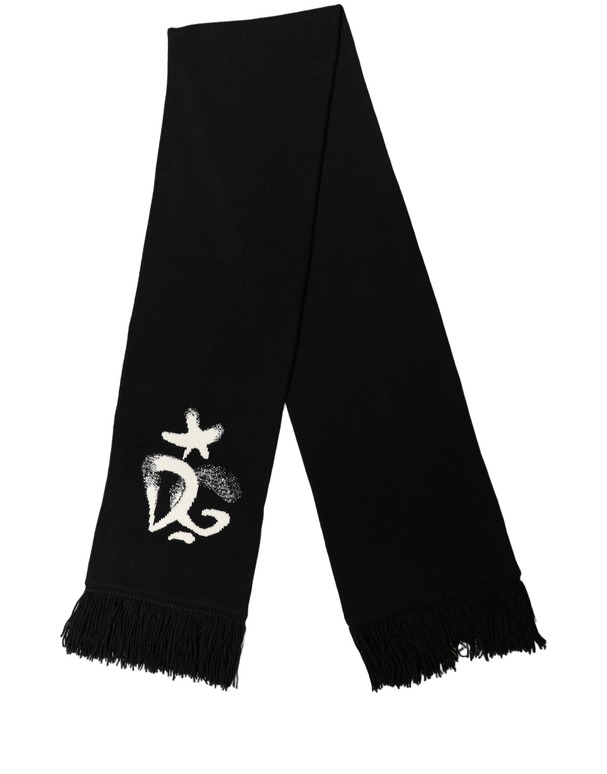 Dolce & Gabbana Schwarzer Foulard-Schal aus Kaschmirstrick mit Fransen