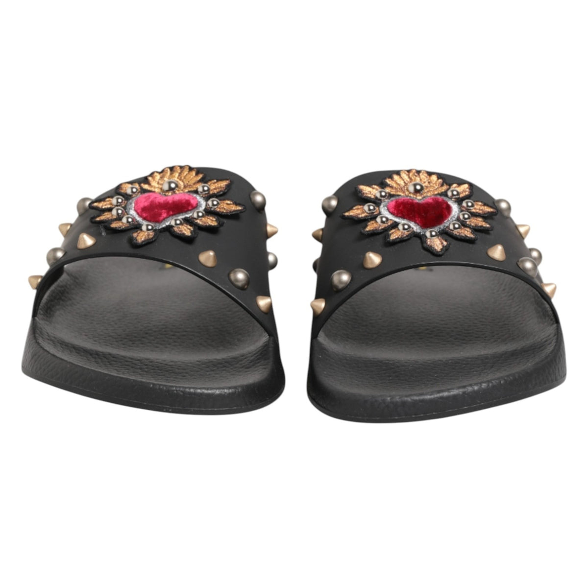 Dolce & Gabbana Schwarze Pantoletten aus Kalbsleder mit Herz-Patch