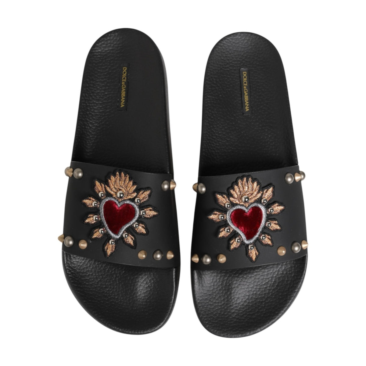 Dolce & Gabbana Schwarze Pantoletten aus Kalbsleder mit Herz-Patch