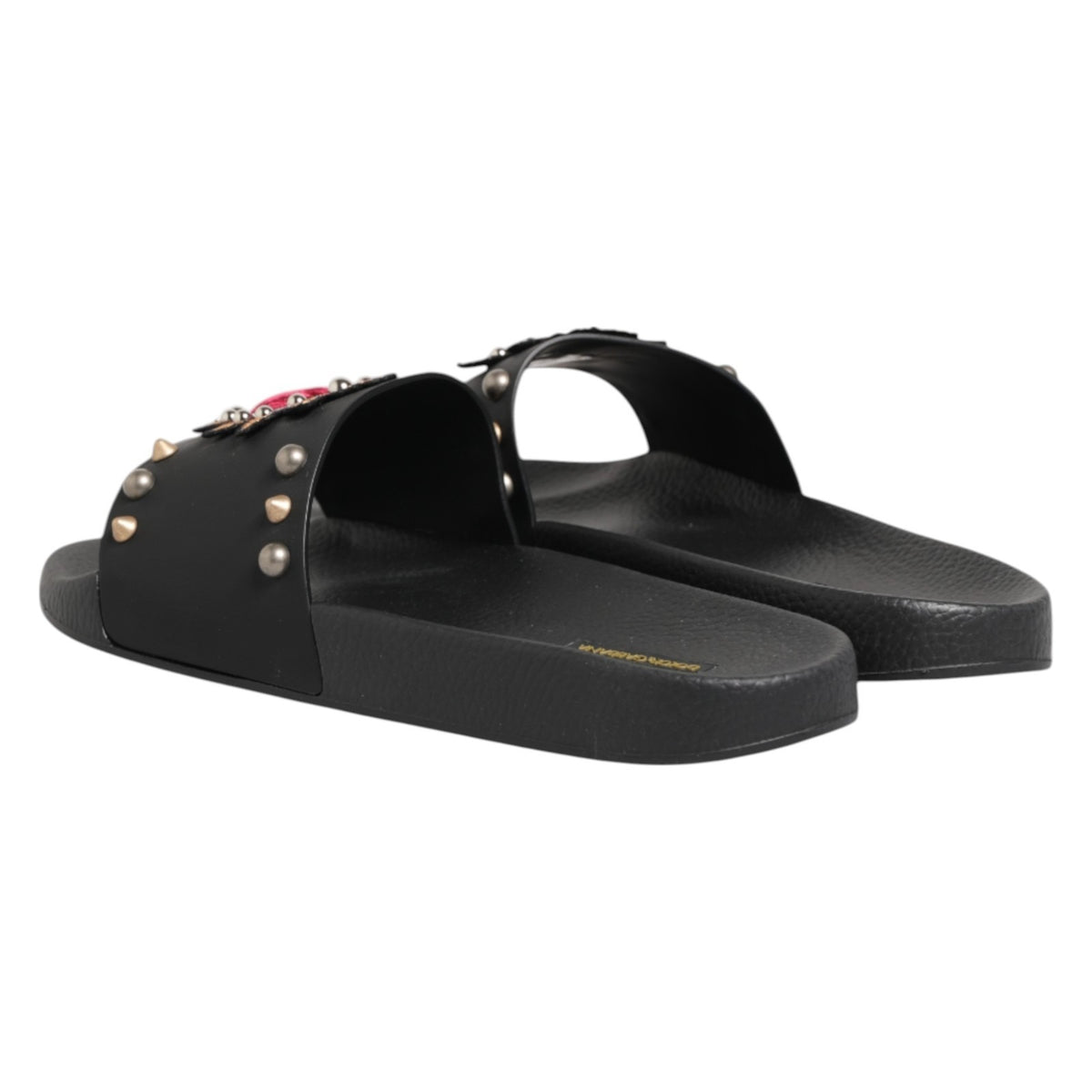 Dolce & Gabbana Schwarze Pantoletten aus Kalbsleder mit Herz-Patch