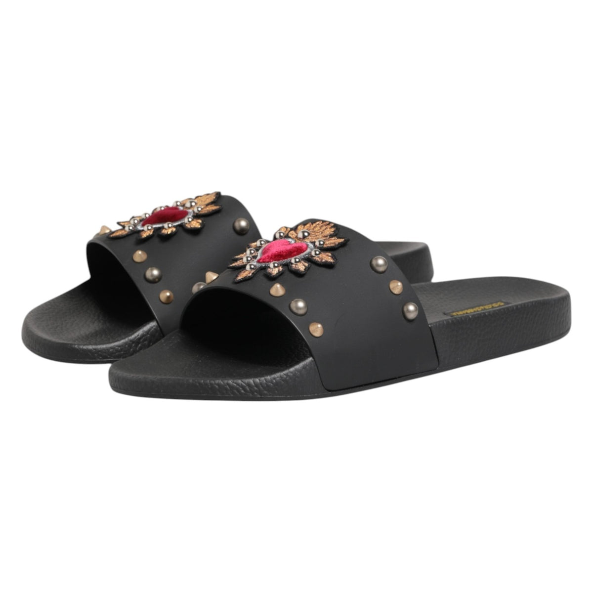Dolce & Gabbana Schwarze Pantoletten aus Kalbsleder mit Herz-Patch