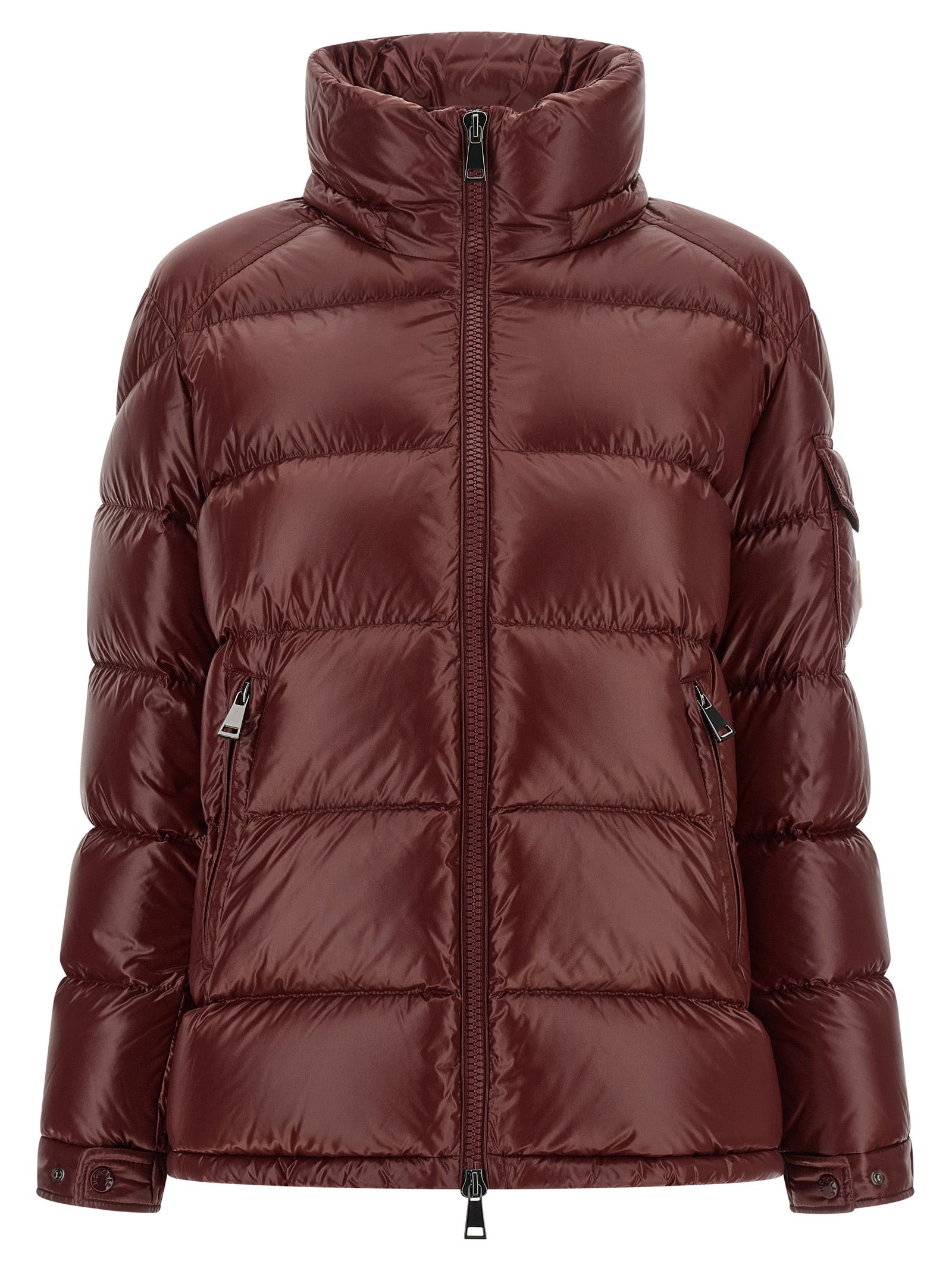 Moncler Bordeaux Polyamid-Steppjacke in voller Länge