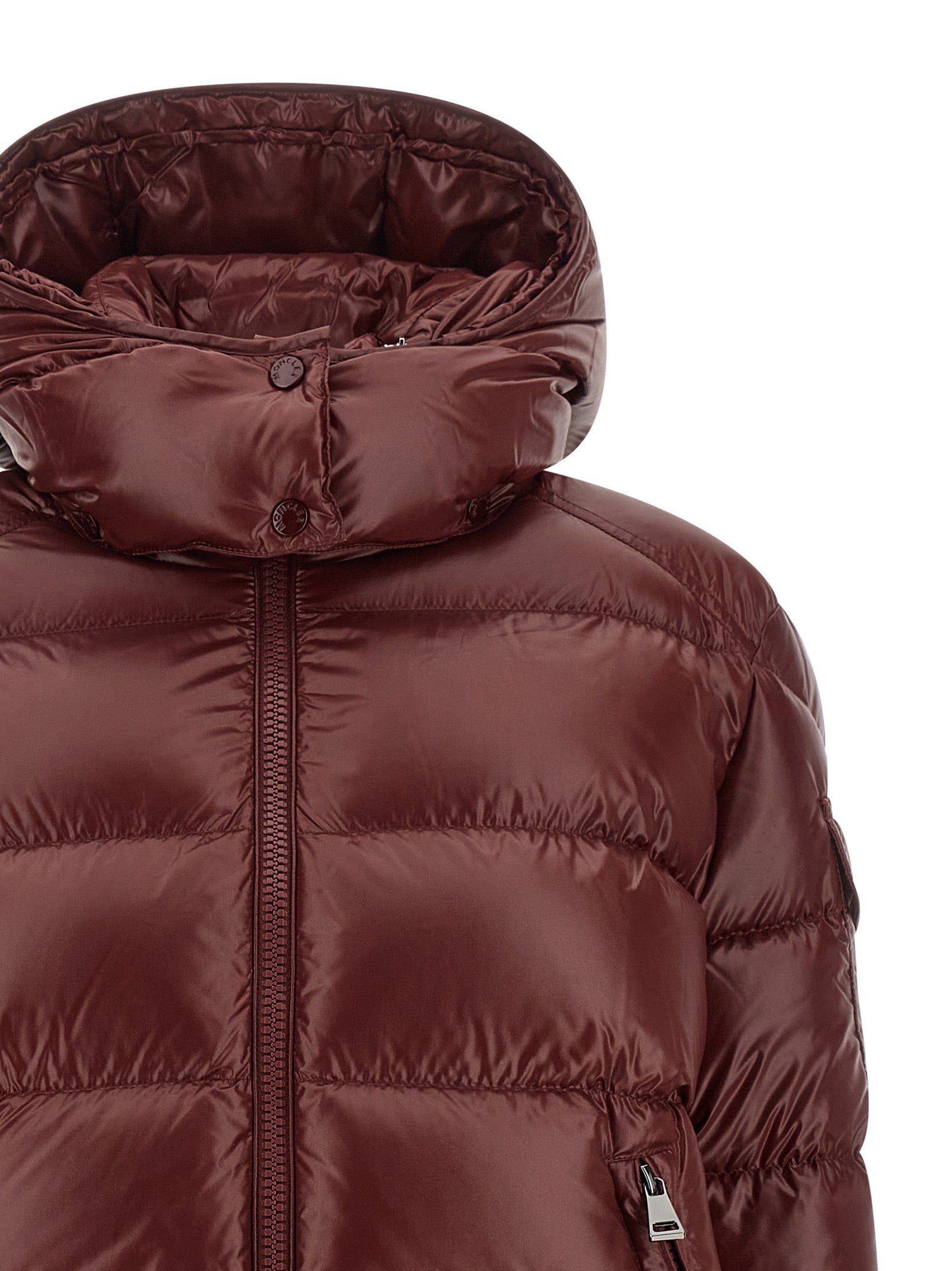 Moncler Bordeaux Polyamid-Steppjacke in voller Länge