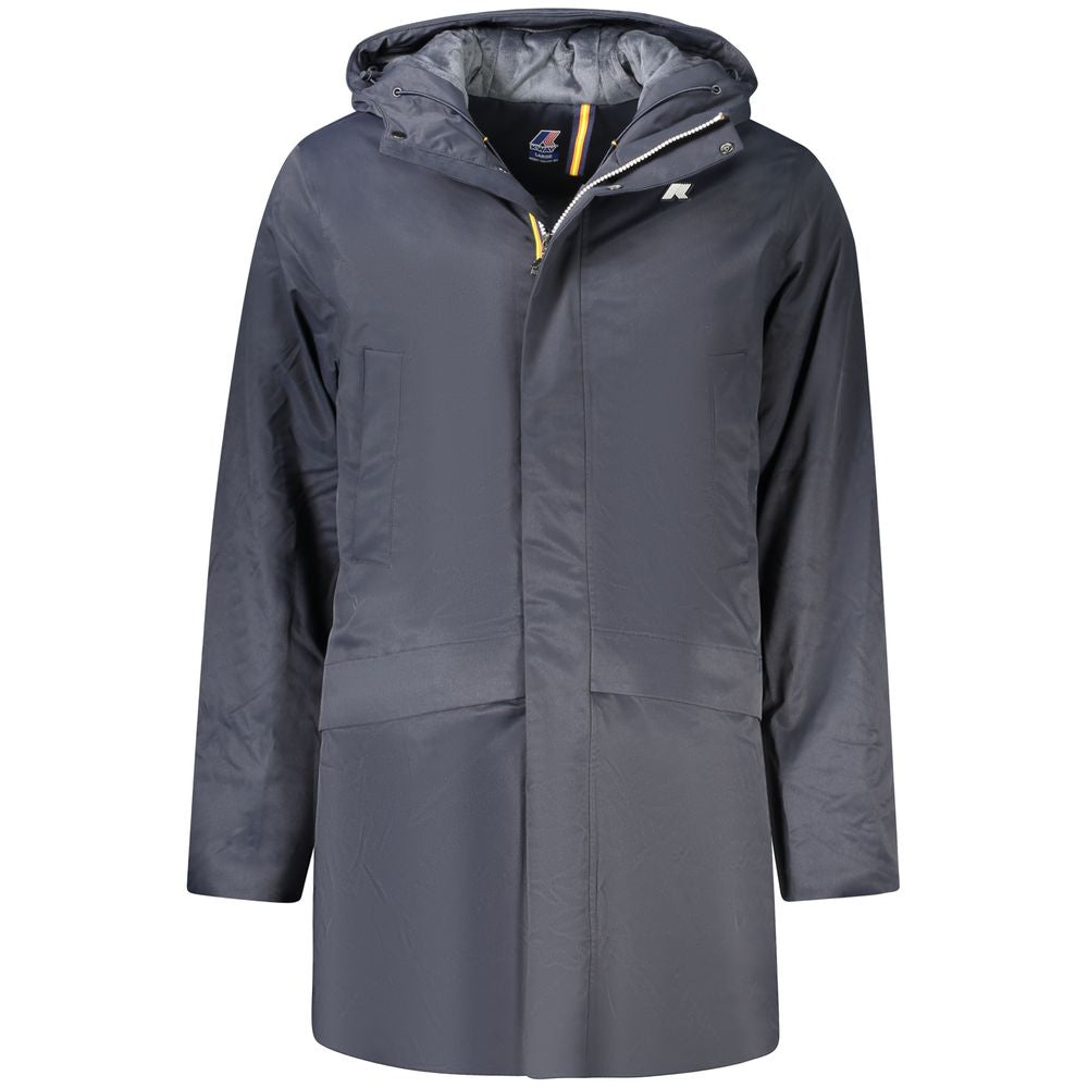 K-WAY Blaue Herrenjacke aus Polyester mit Kapuze und Taschen