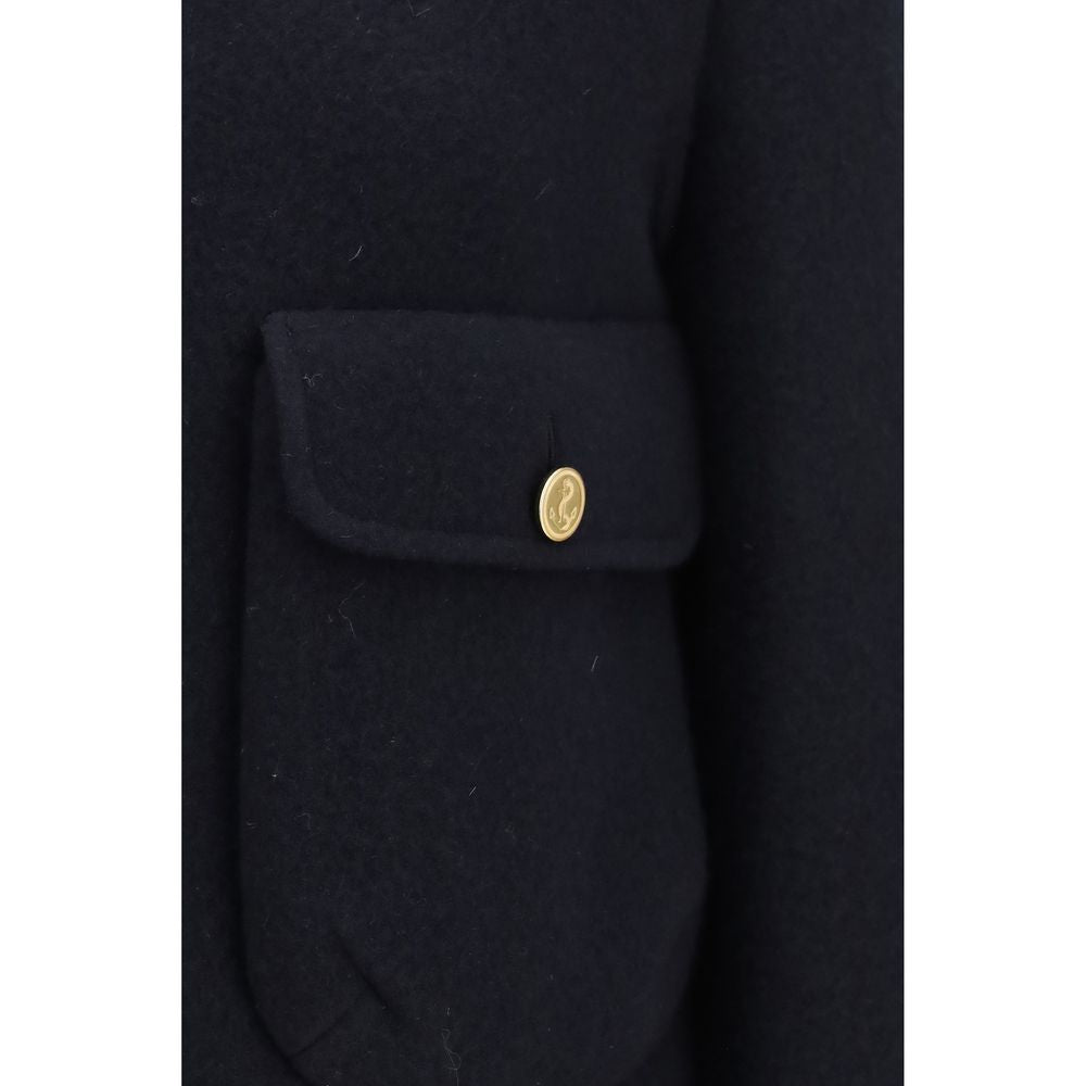 Thom Browne Blaue Jacke aus Wolle Oves Aries in voller Länge