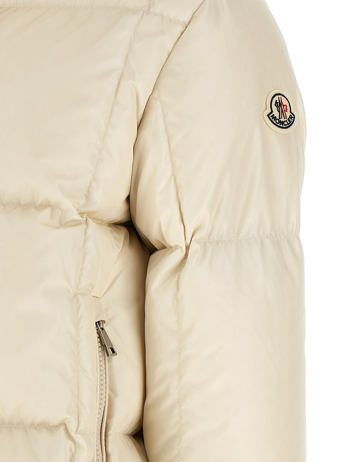 Moncler Weiße Polyamid-Jacke in voller Länge