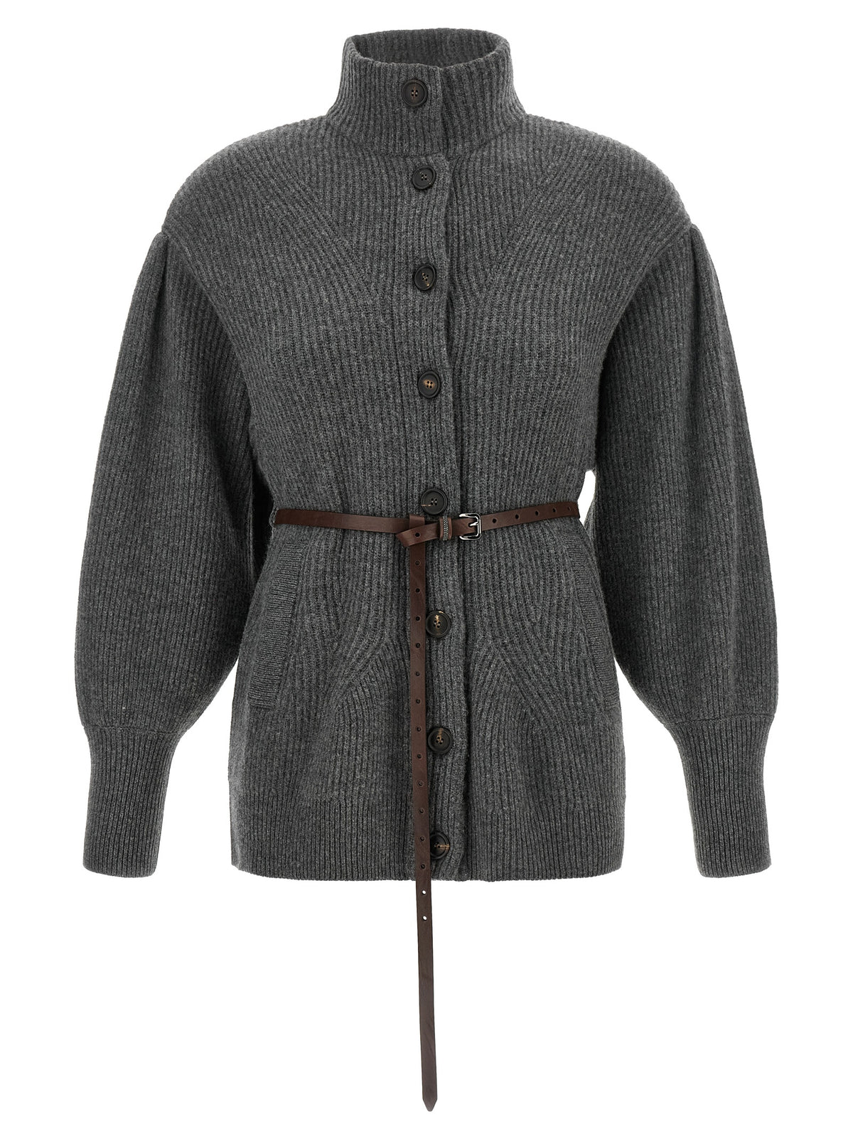 Brunello Cucinelli Grauer Cardigan aus reiner Schurwolle