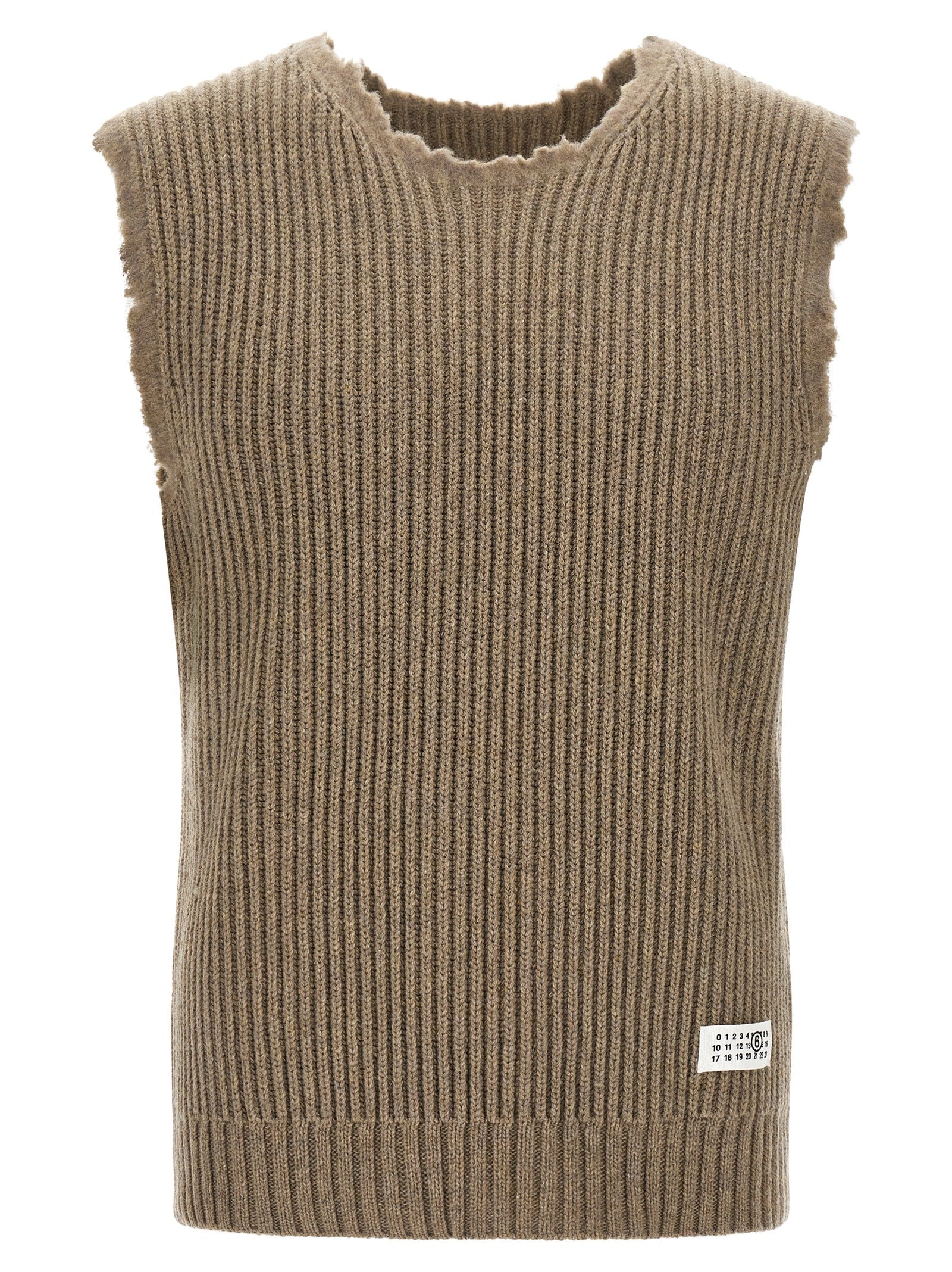 MM6 Maison Margiela Ärmelloser Pullover aus beigem Wollgemisch