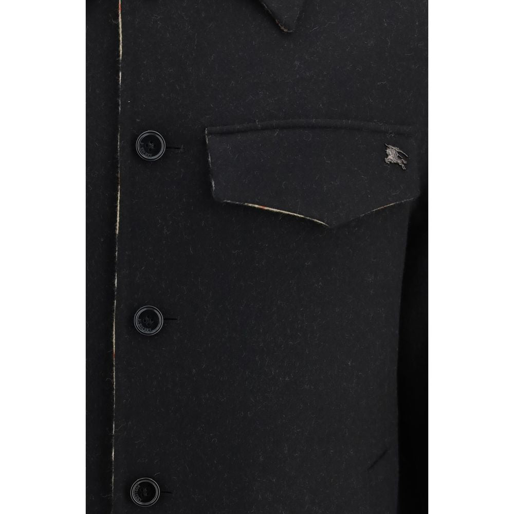 Burberry Schwarze Oves Aries Wolljacke in voller Länge