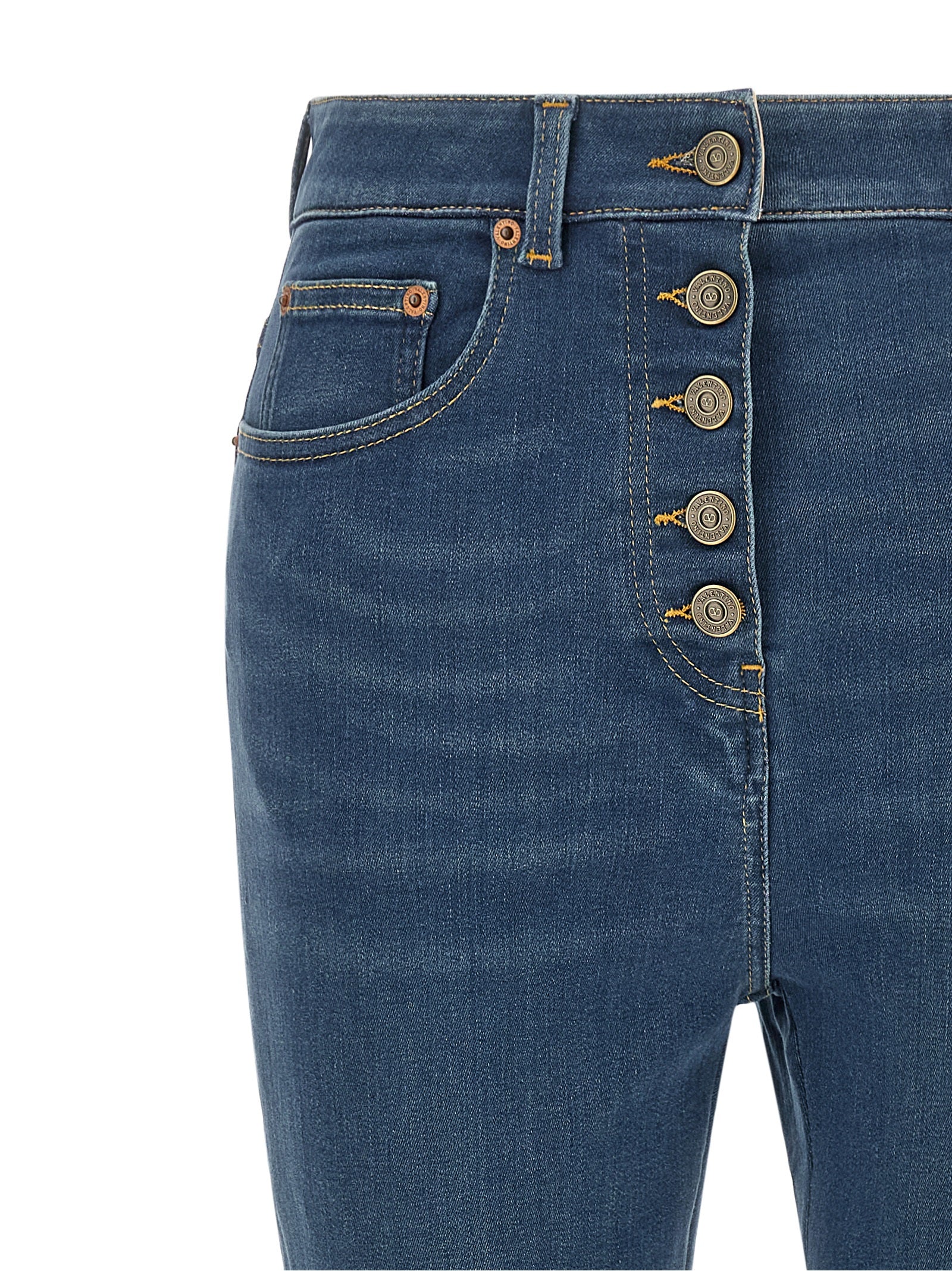 Valentino Garavani Blaue Jeans aus Lammfell mit hoher Taille