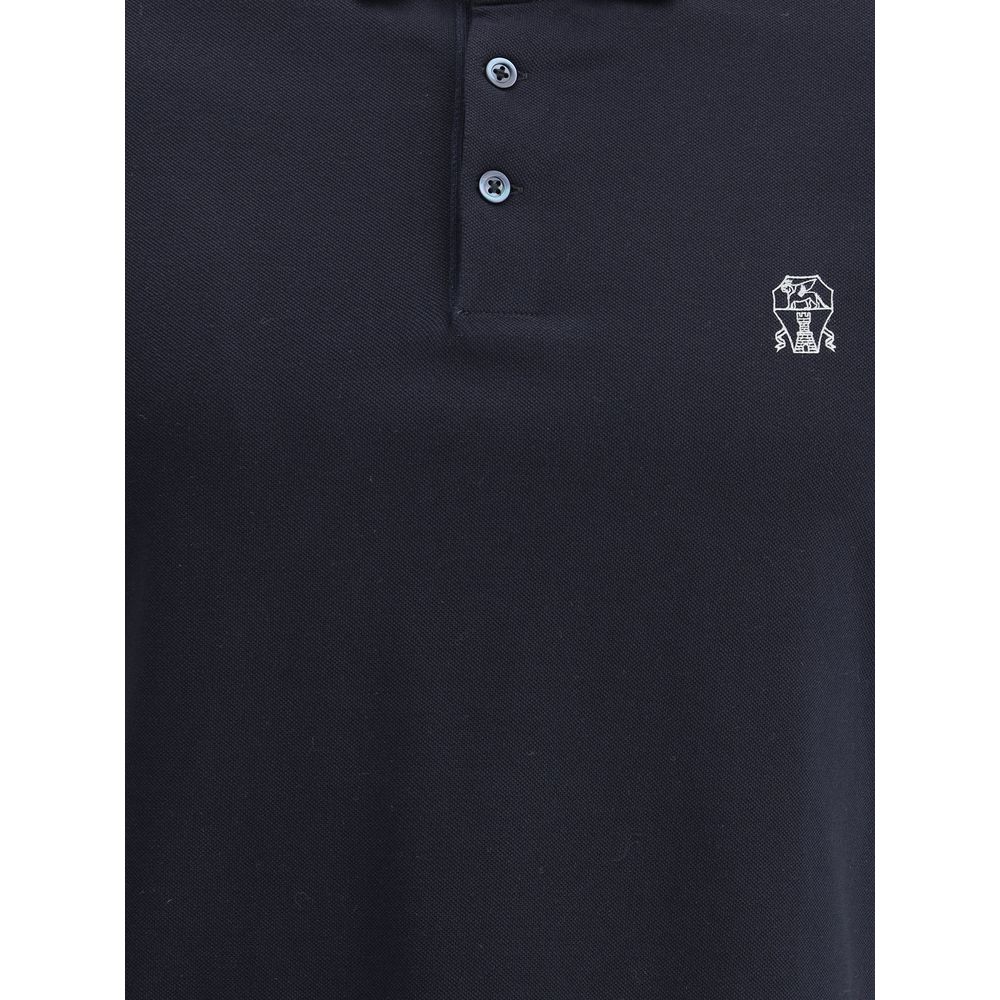 Brunello Cucinelli Blaues Baumwoll-Polohemd