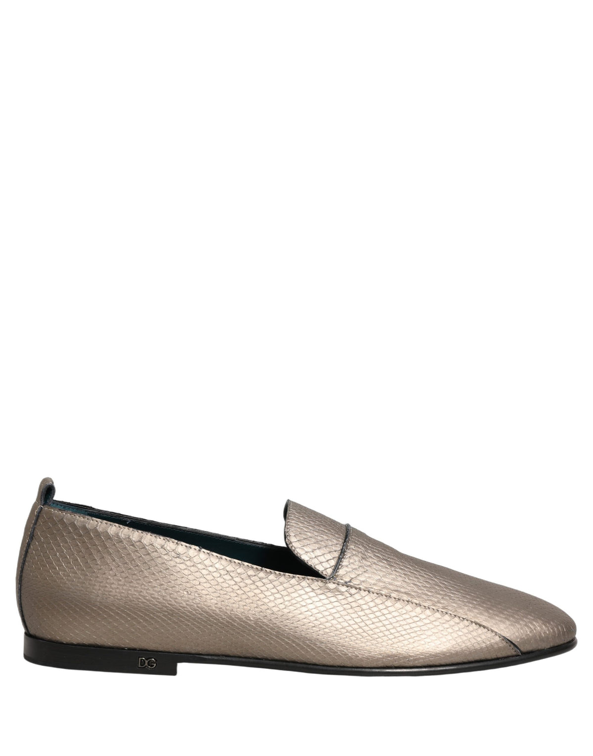 Dolce & Gabbana Silberne Leder Loafer mit Logo zum Hineinschlüpfen