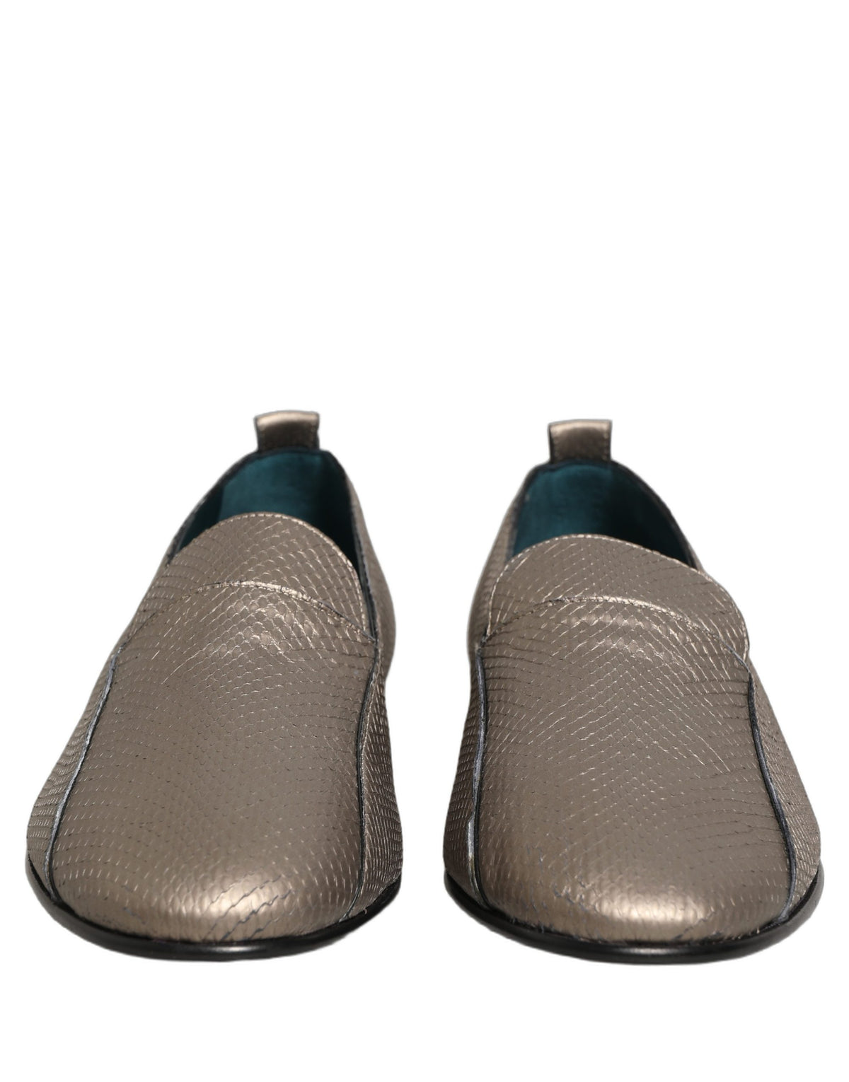 Dolce & Gabbana Silberne Leder Loafer mit Logo zum Hineinschlüpfen