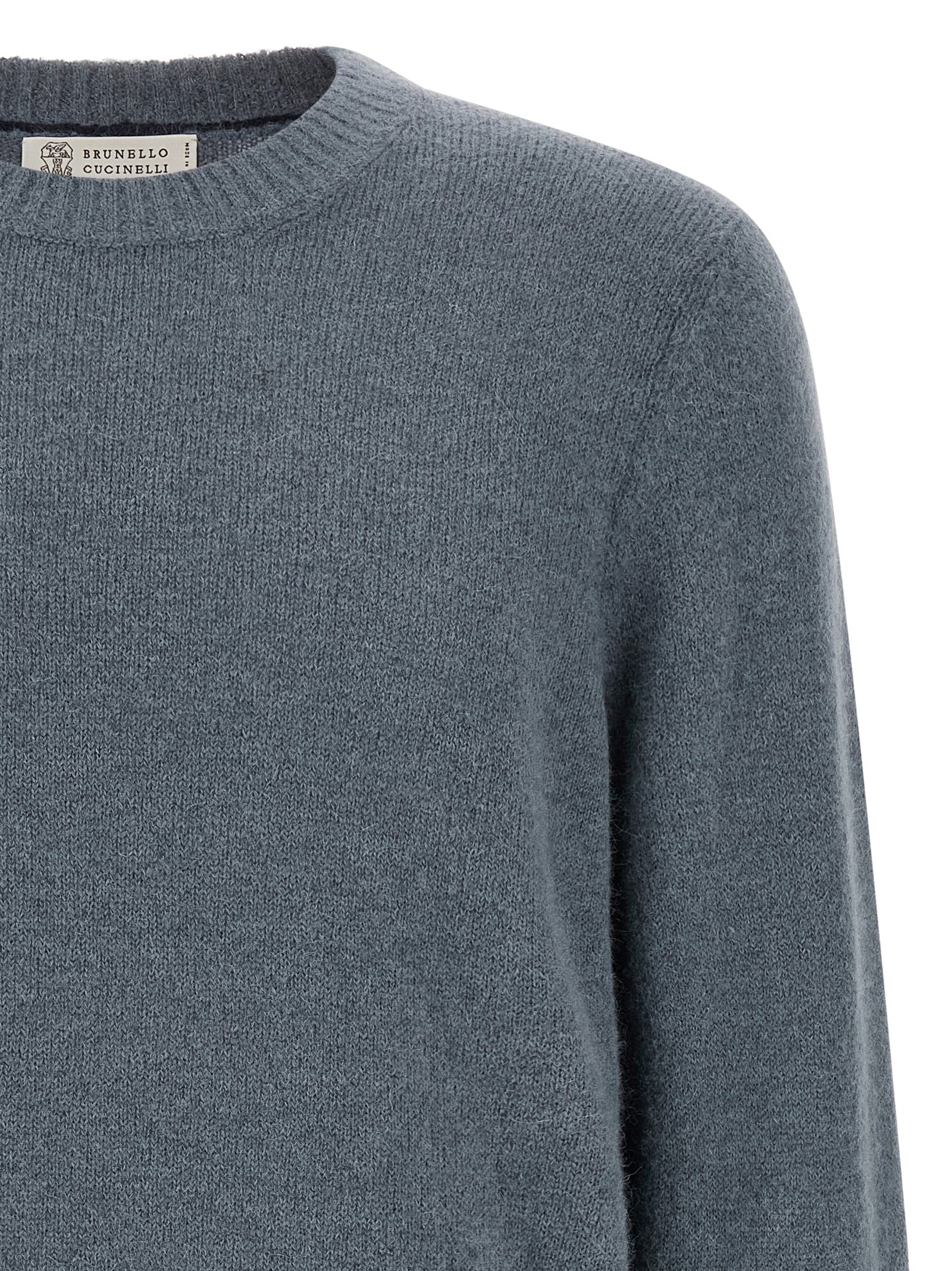 Brunello Cucinelli Strickjacke aus Alpakawolle und Leder in Blau