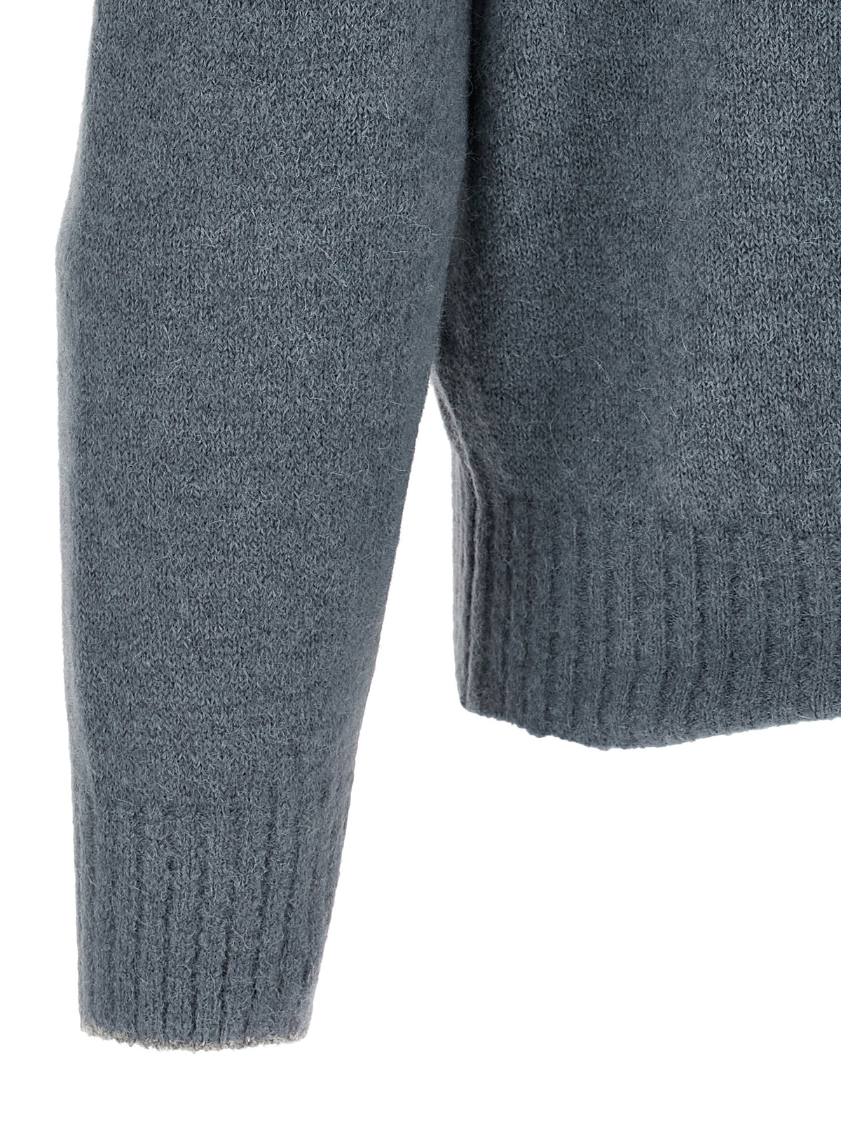 Brunello Cucinelli Strickjacke aus Alpakawolle und Leder in Blau