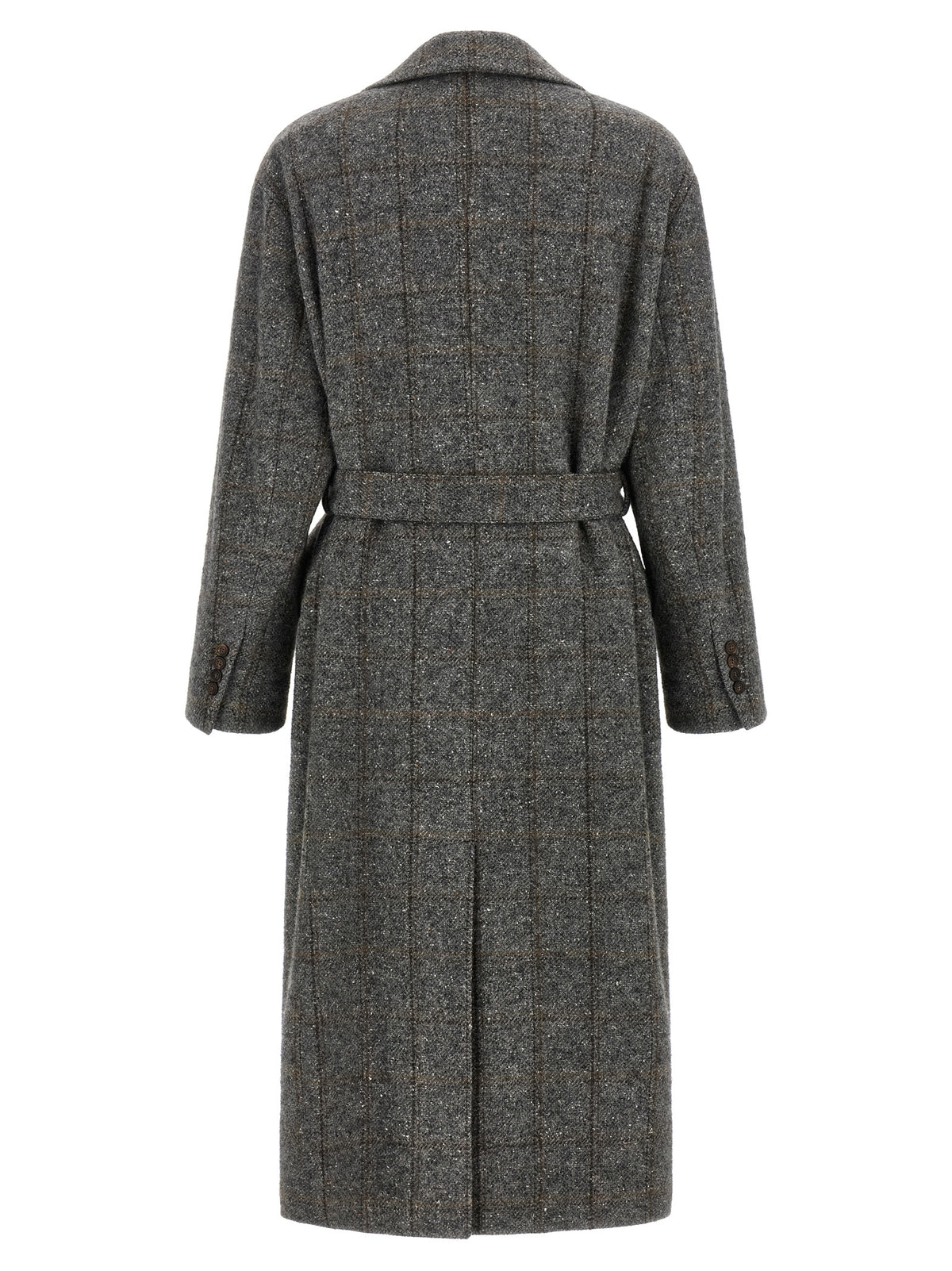Brunello Cucinelli Grauer Mantel aus Alpaka und Leder