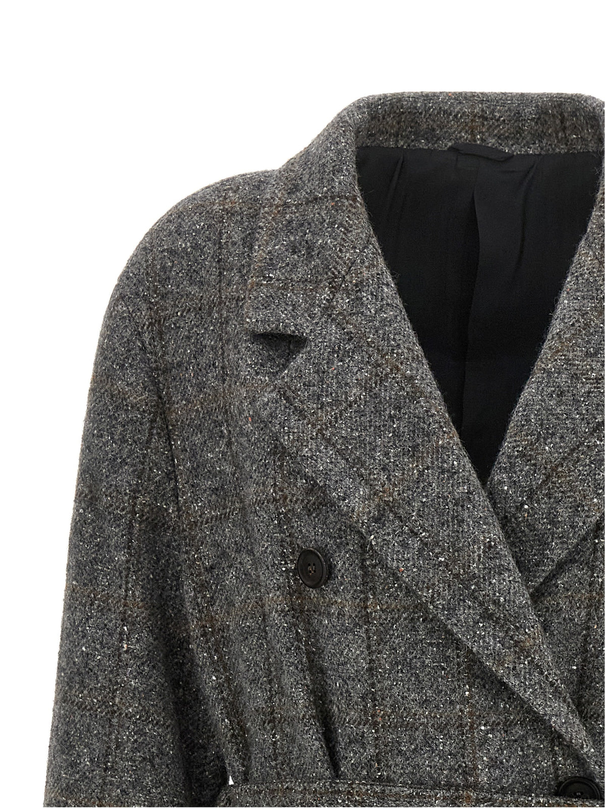 Brunello Cucinelli Grauer Mantel aus Alpaka und Leder