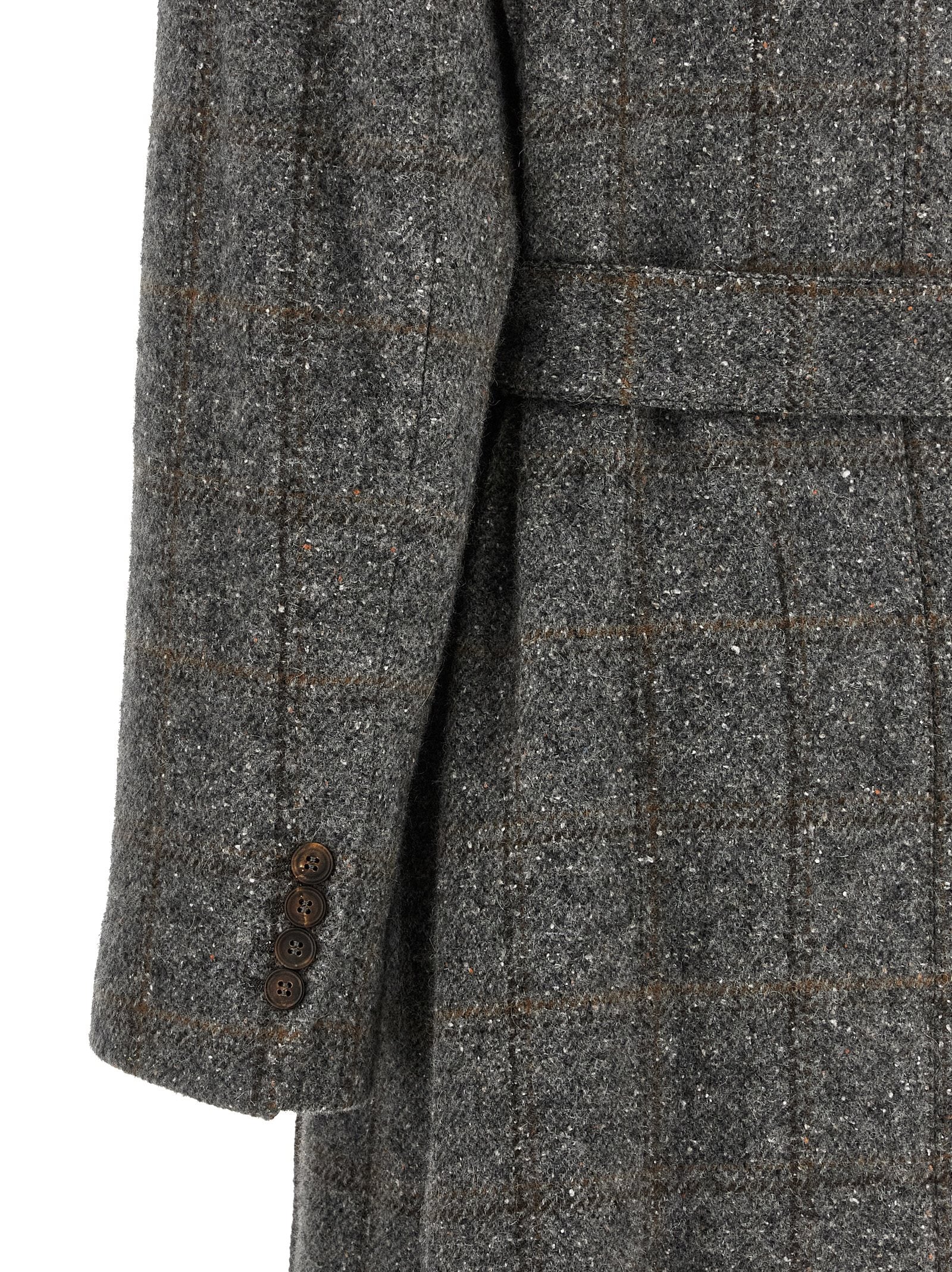 Brunello Cucinelli Grauer Mantel aus Alpaka und Leder