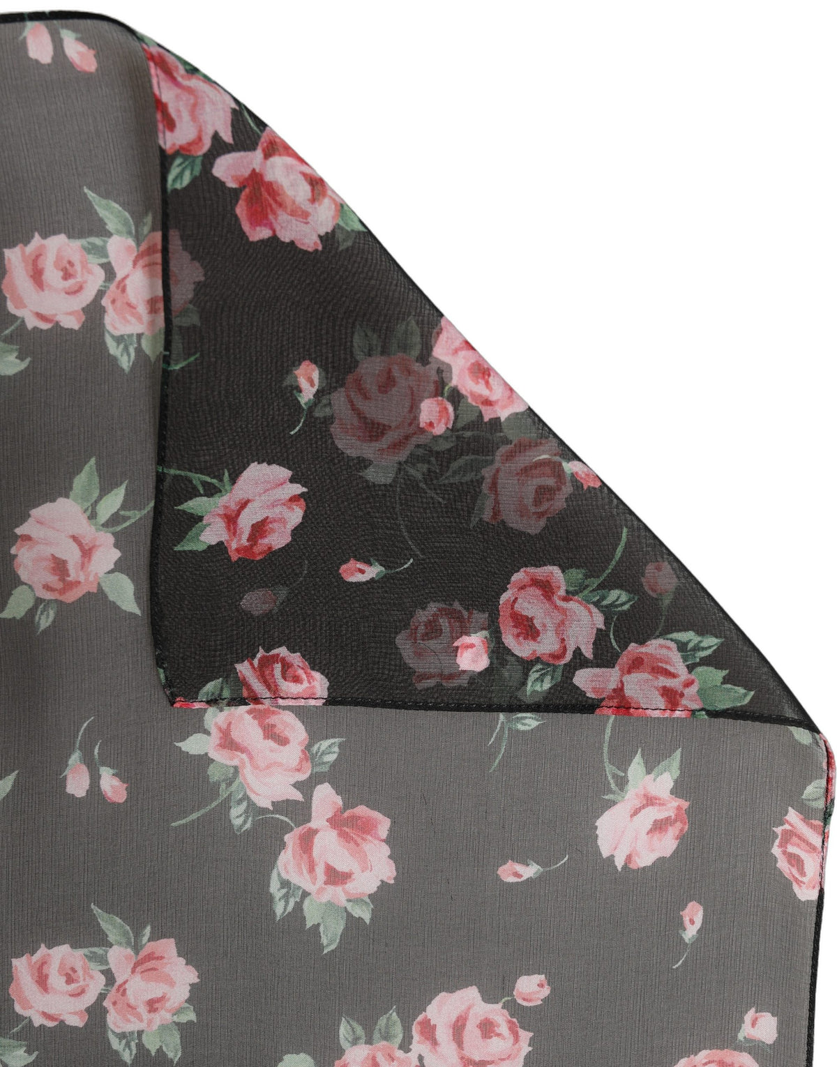 Dolce & Gabbana Langer Schal aus schwarzem Seidenchiffon mit Blumenmuster