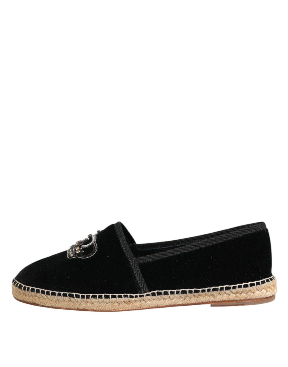 Dolce & Gabbana Schwarze Espadrilles mit verzierten Kronen-Applikationen