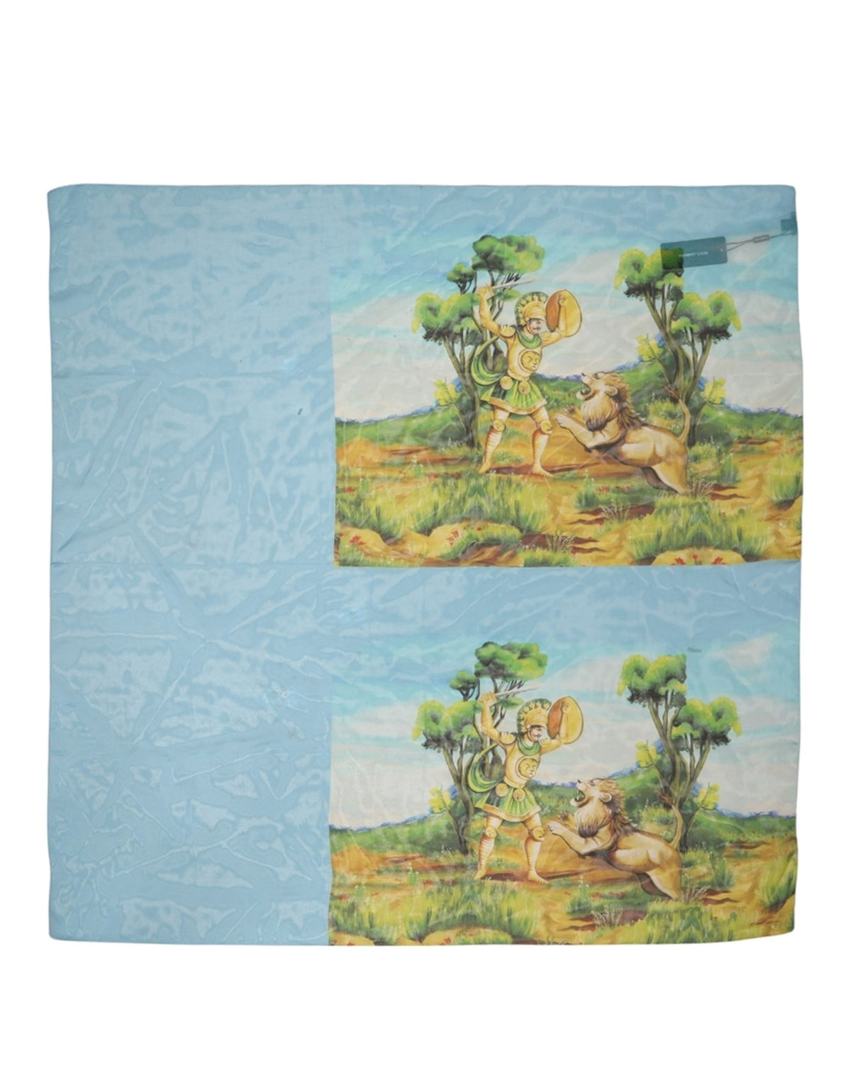Dolce & Gabbana Hellblauer Seiden-Foulard mit Landschaftsmotiv