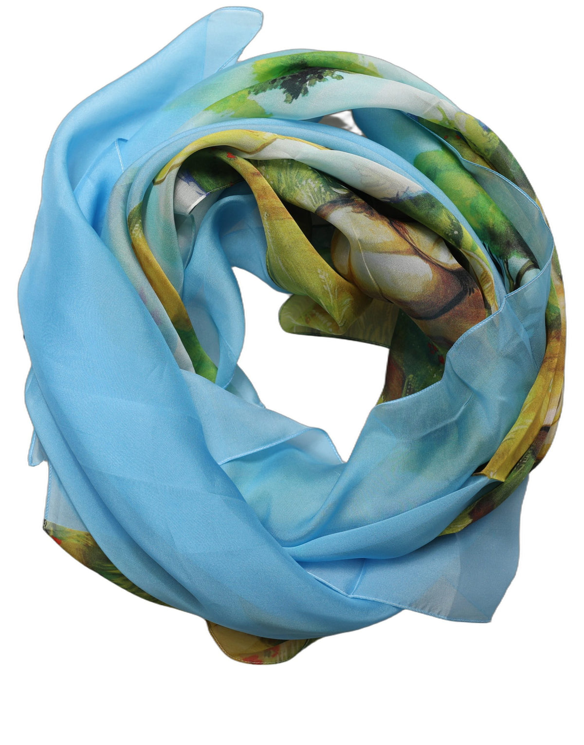 Dolce & Gabbana Hellblauer Seiden-Foulard mit Landschaftsmotiv