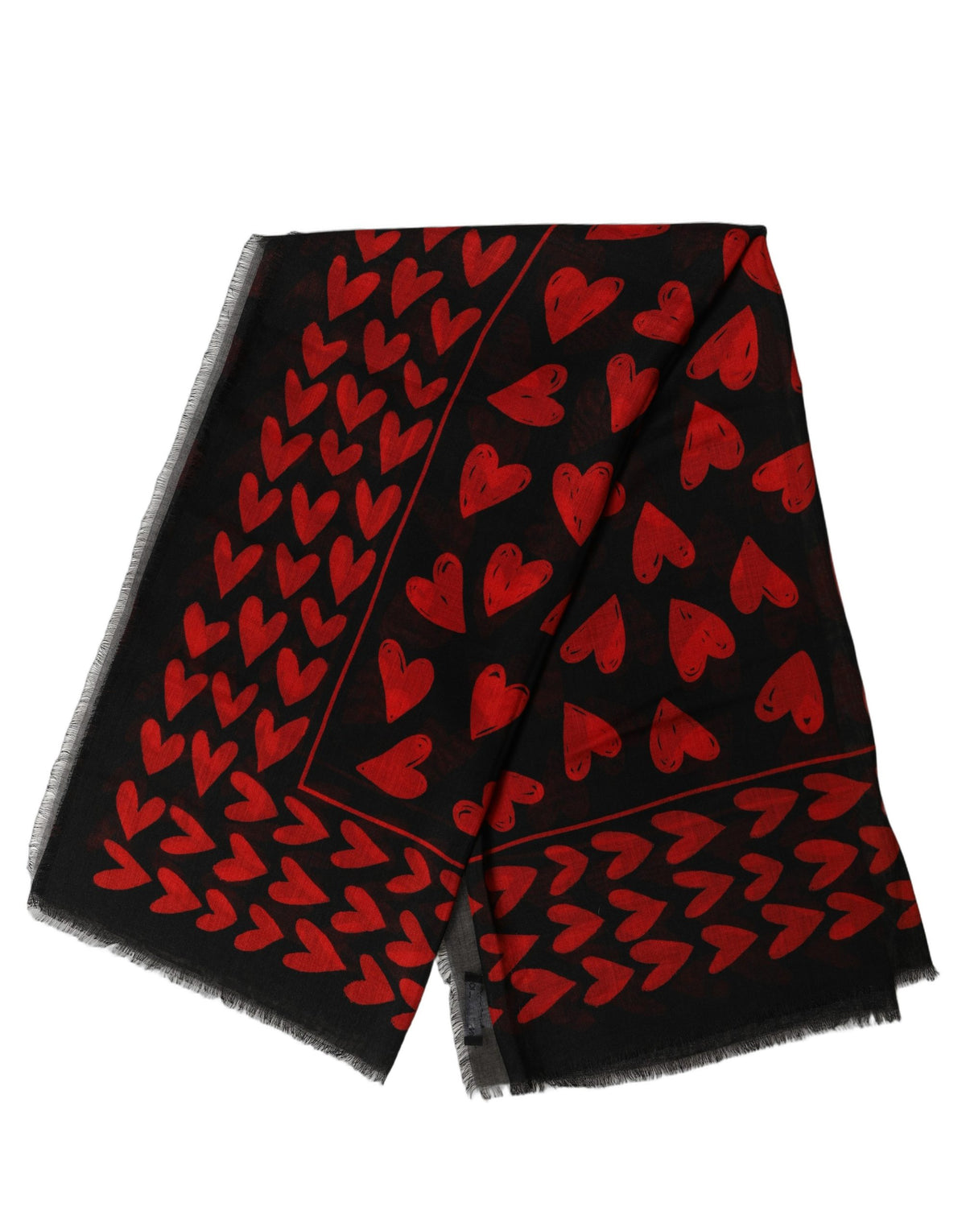Dolce & Gabbana Schwarzer Kaschmirschal mit rotem Herz-Print
