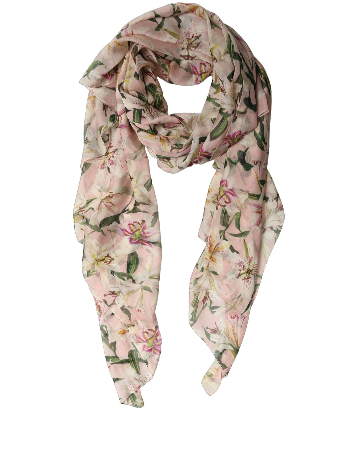 Dolce & Gabbana Lange Stola aus rosa Seidenchiffon mit Blumenmuster