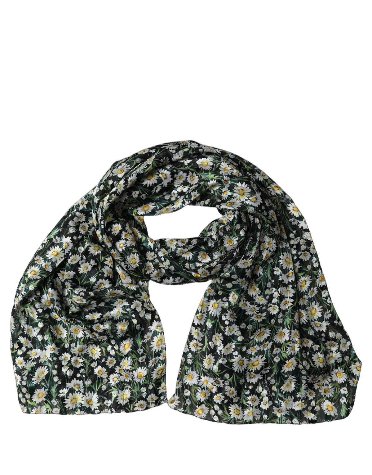 Dolce & Gabbana Schwarzer Seiden-Schal "Daisy Chiffon" Lang