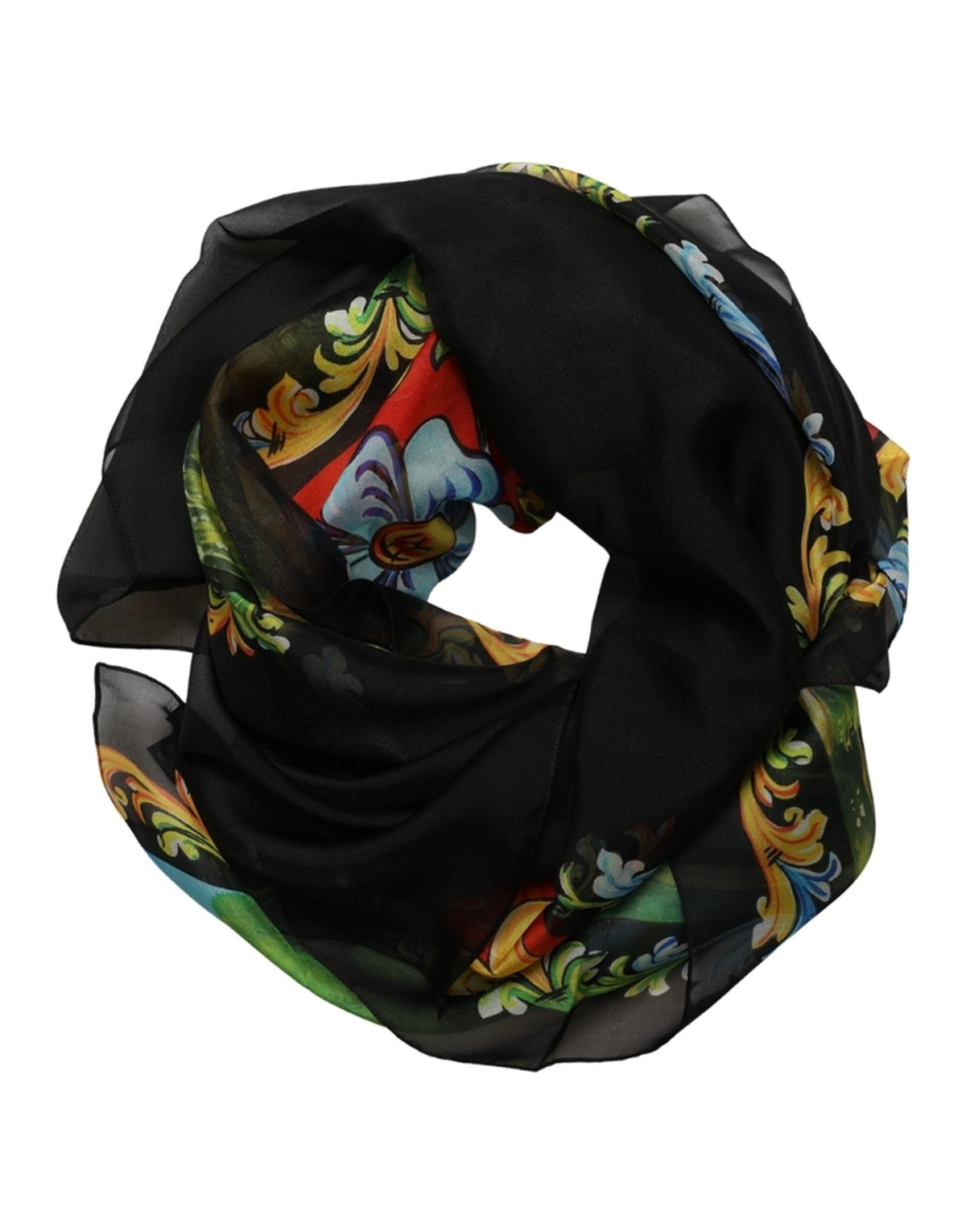 Dolce & Gabbana Dunkelgrauer Foulard-Schal aus Seide mit Landschaftsdruck