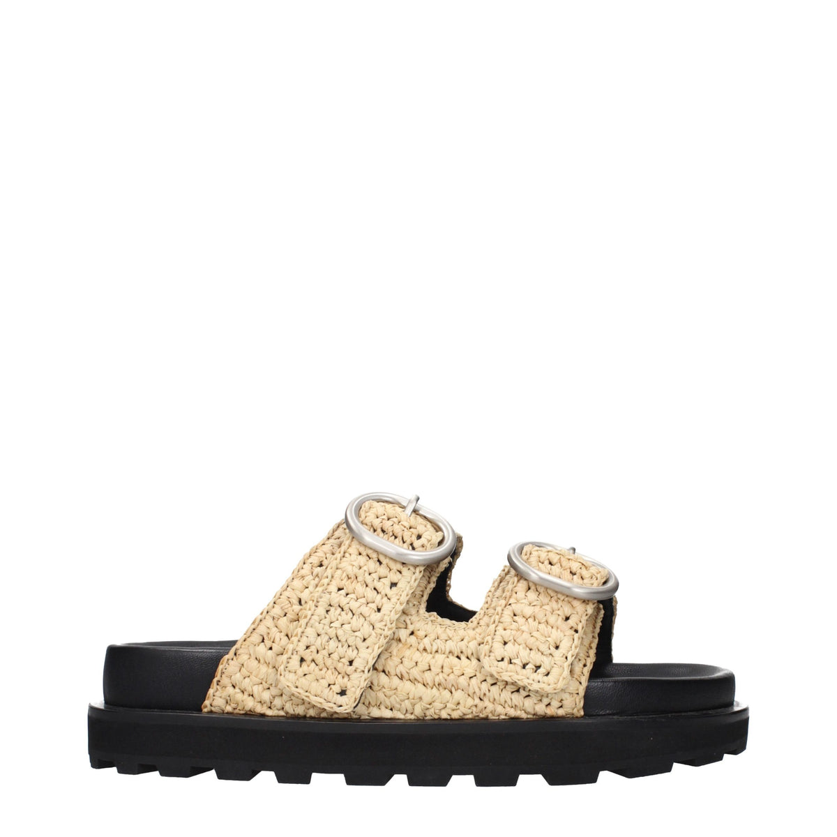 Jil Sander Beigefarbene Raffia-Pantoffeln