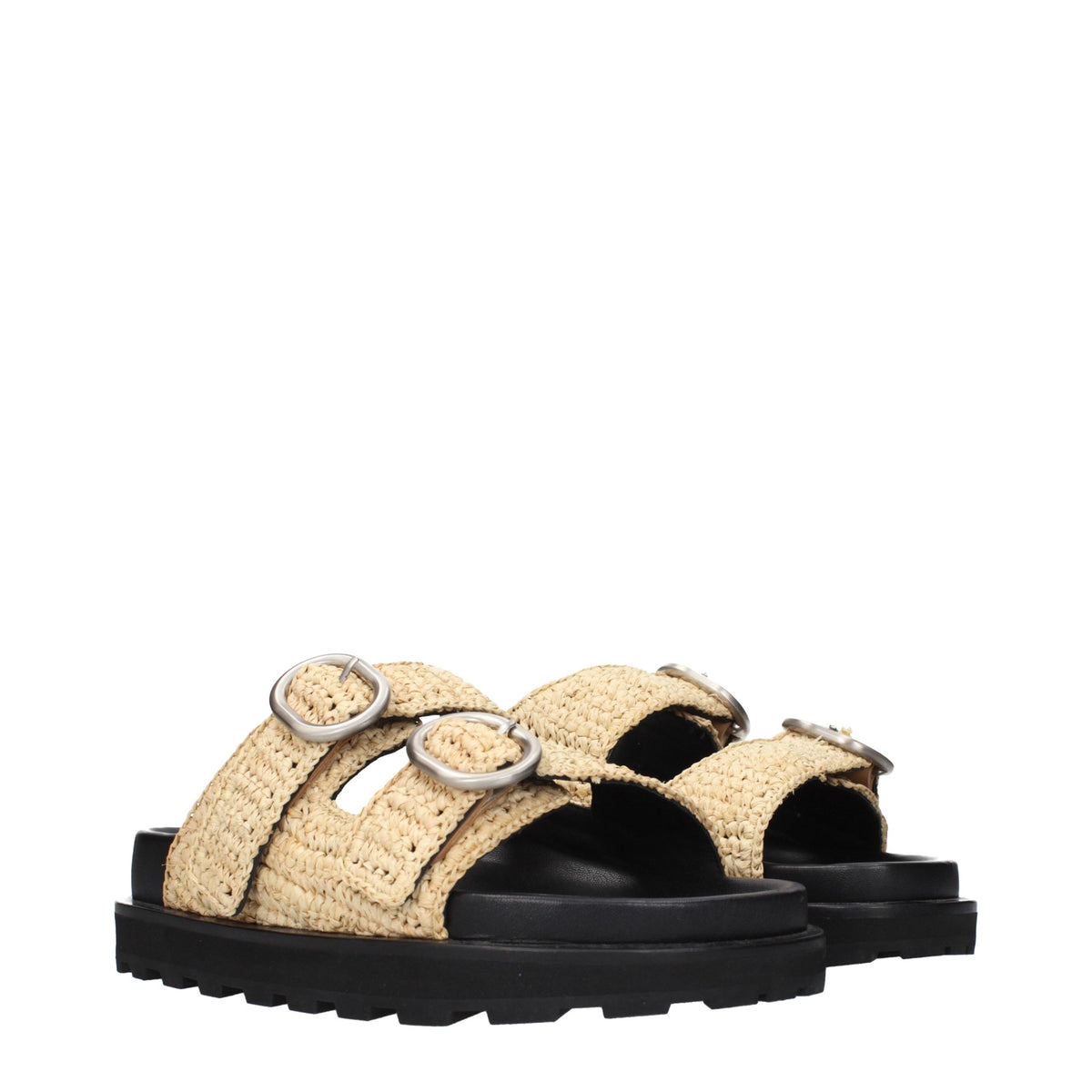 Jil Sander Beigefarbene Raffia-Pantoffeln
