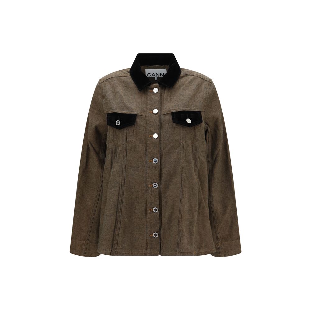 Ganni Braune Baumwoll-Denimjacke