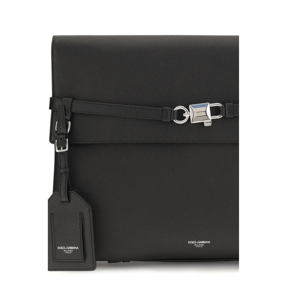 Dolce & Gabbana Schwarze Bos Taurus Kalbsleder Schultertasche