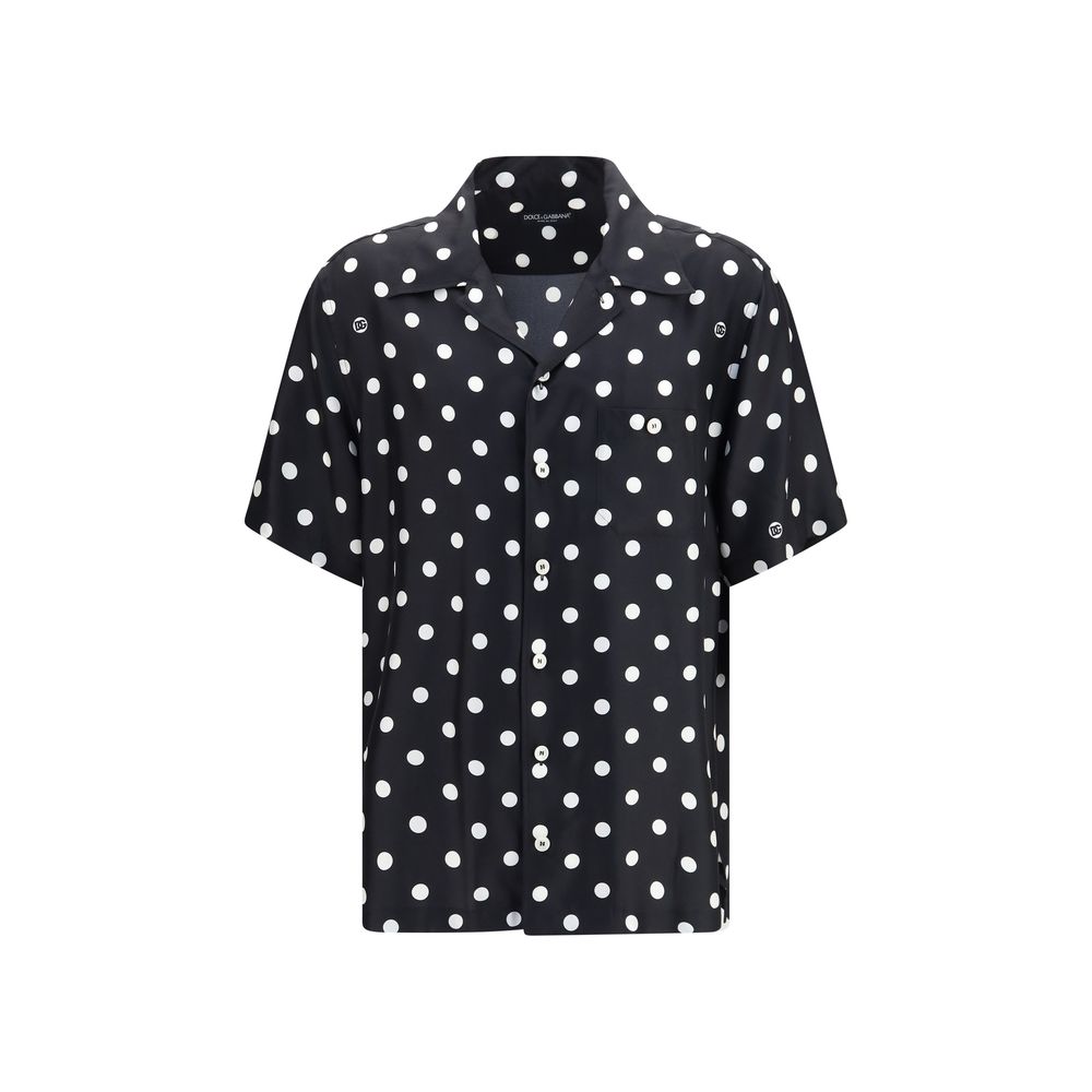 Dolce & Gabbana Schwarzes Seiden-Shirt mit kurzen Ärmeln